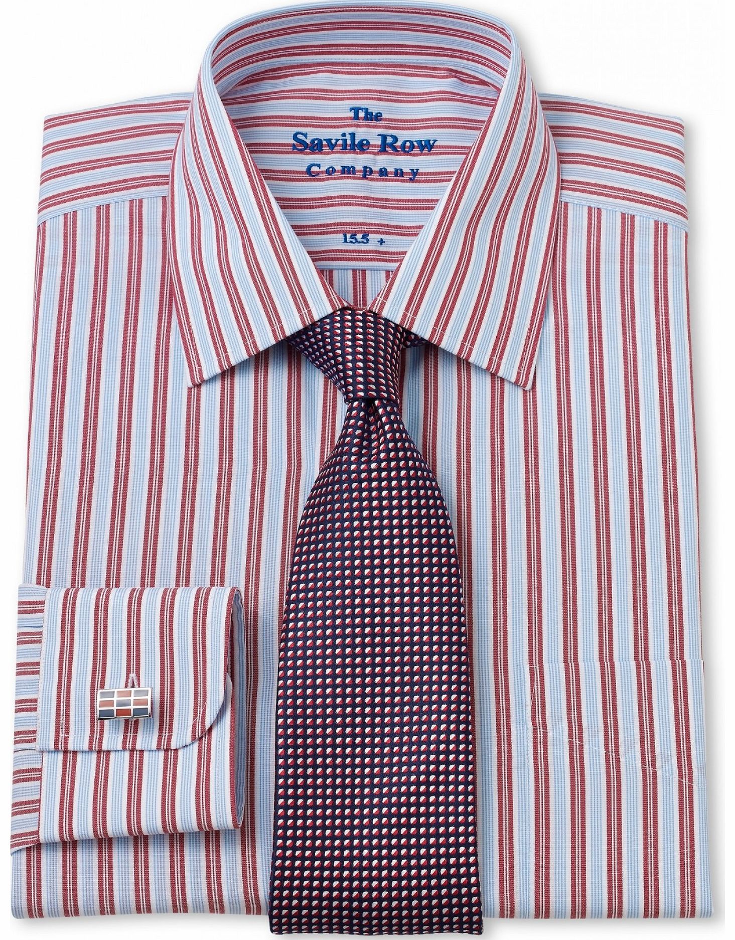 Savile Row Company Blue Red Thick Thin Stripe Classic Fit Shirt 15