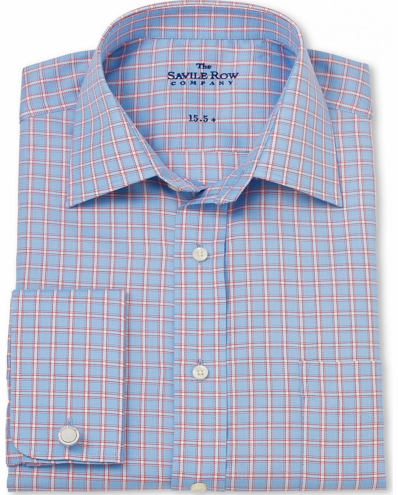 Savile Row Company Blue Red White Grid Check Classic Fit Shirt 17