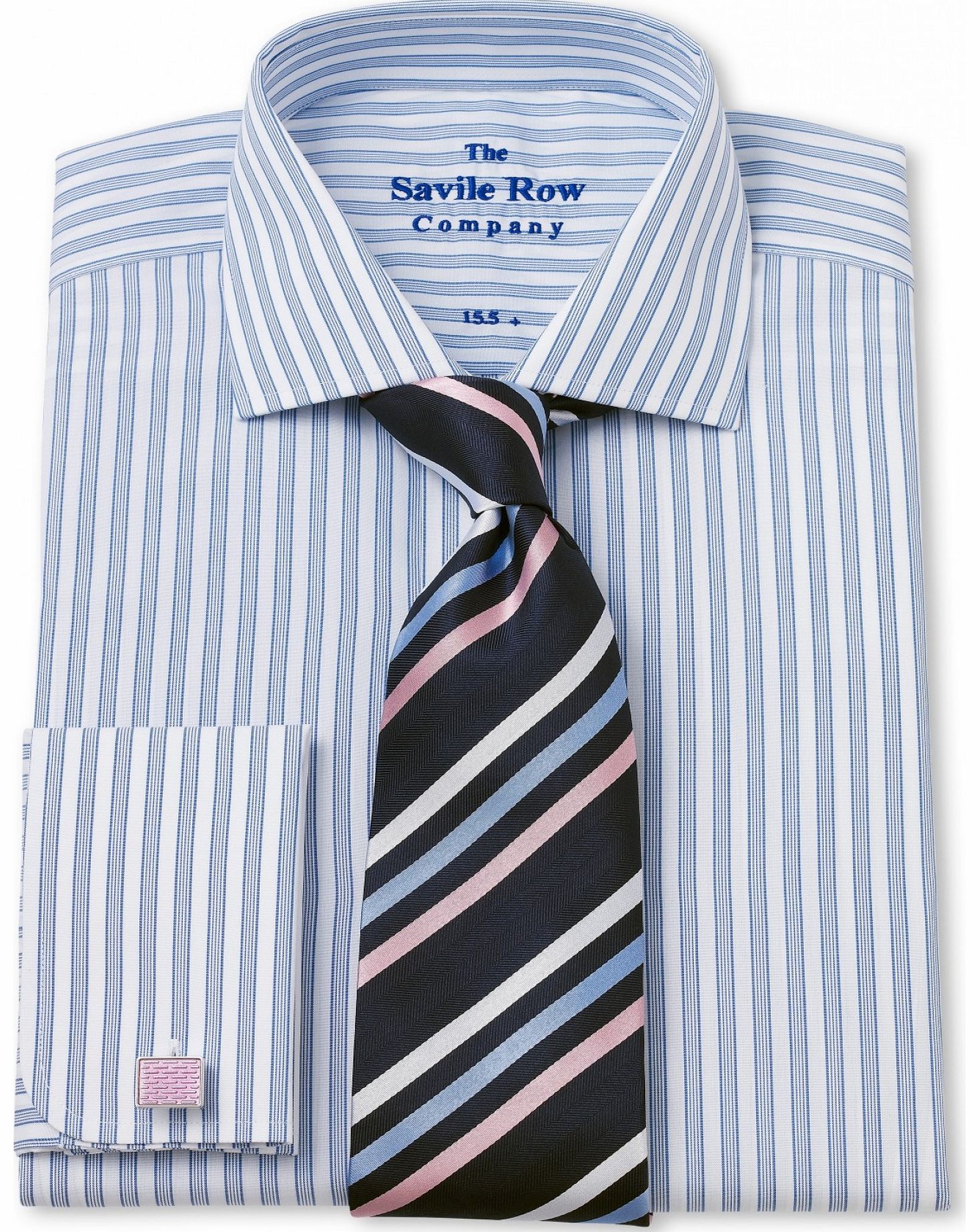 Savile Row Company Blue Tramline Stripe Slim Fit Shirt 14 1/2``