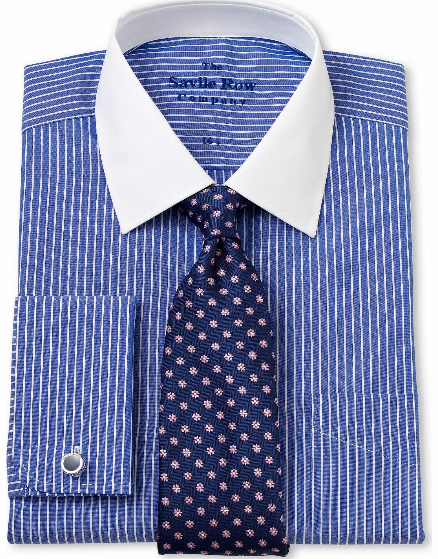 Savile Row Company Blue White Bengal Classic Fit Shirt 19 1/2``