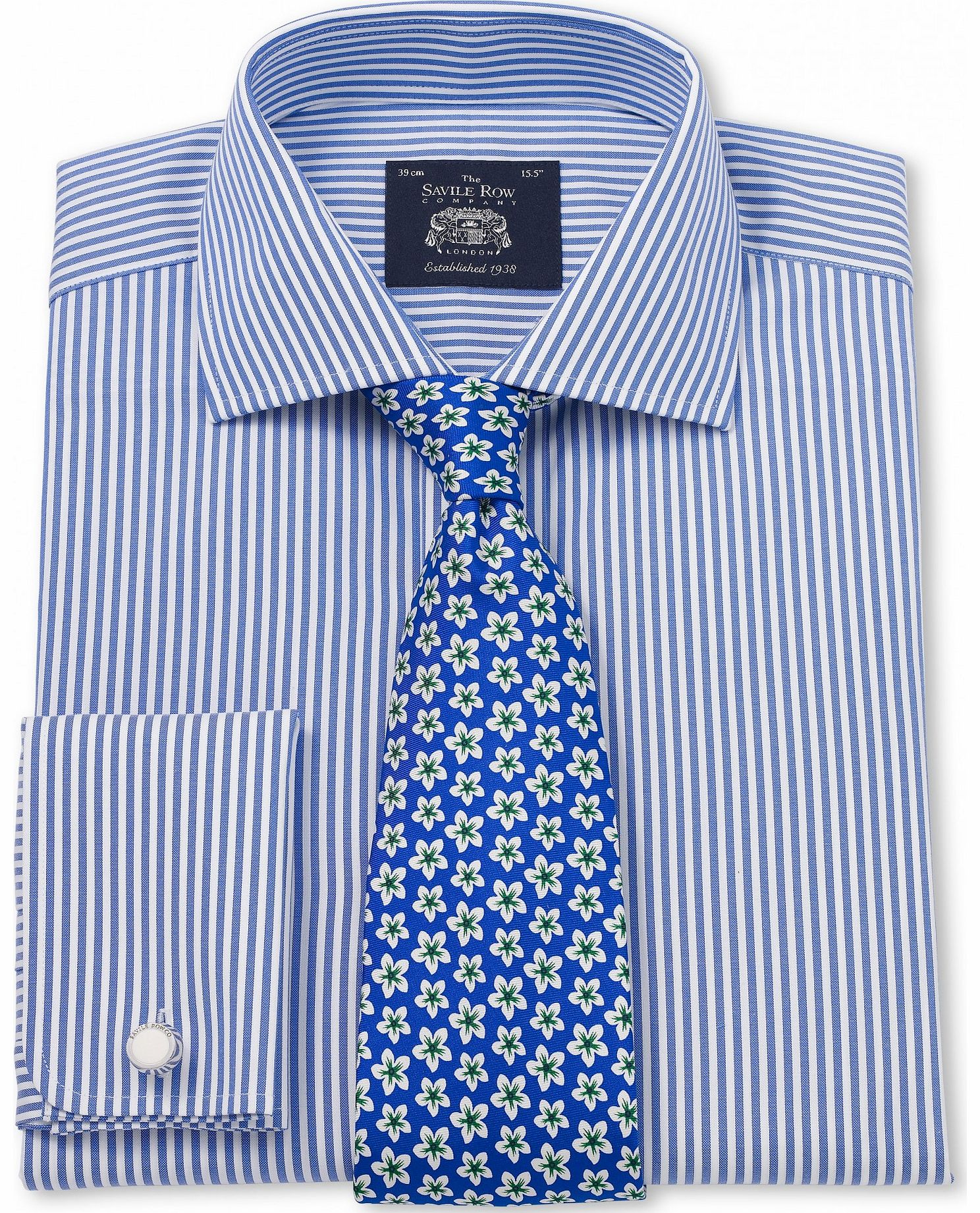 Savile Row Company Blue White Bengal Non Iron Slim Fit Shirt 14