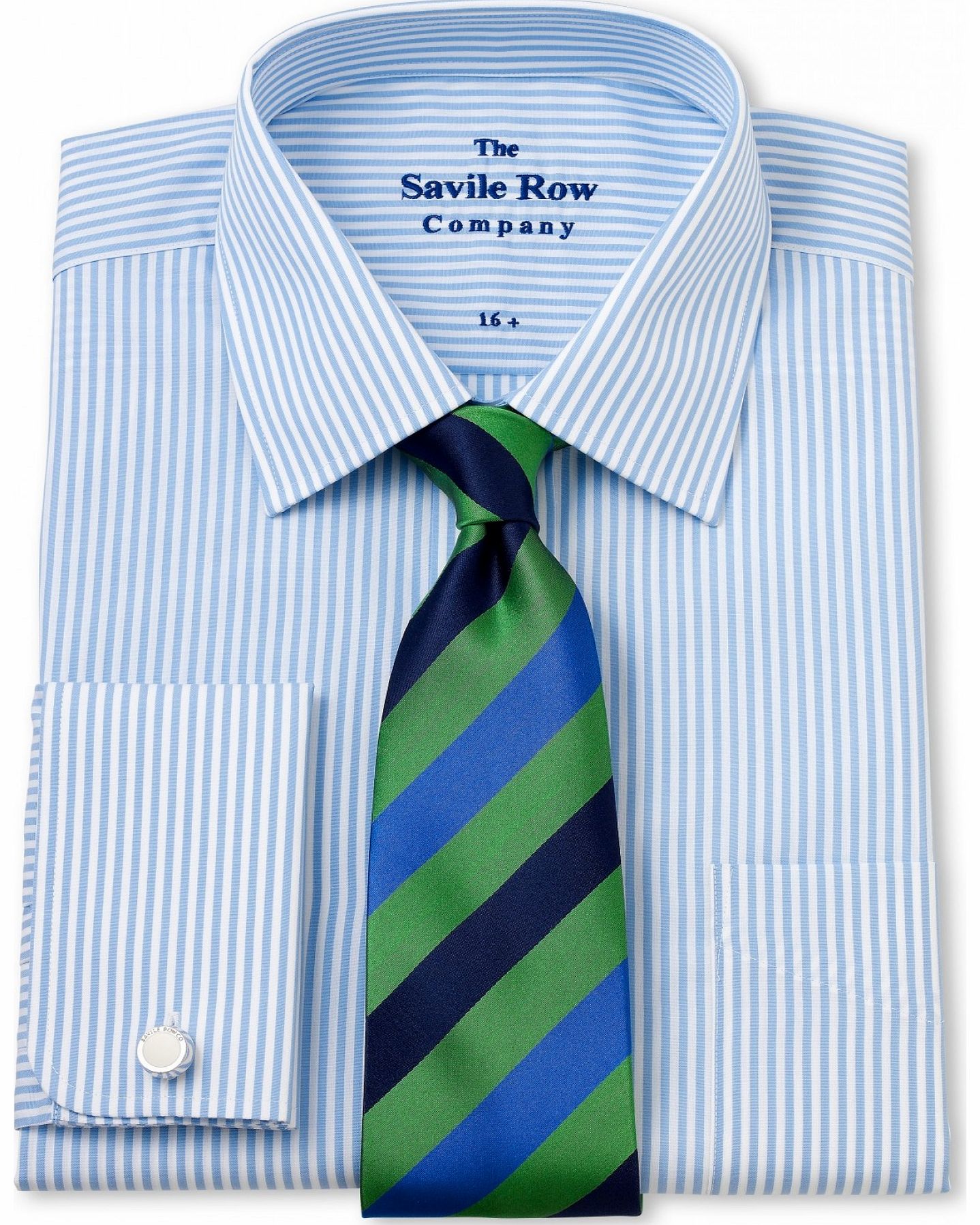 Savile Row Company Blue White Bengal Stripe Classic Fit Shirt 16