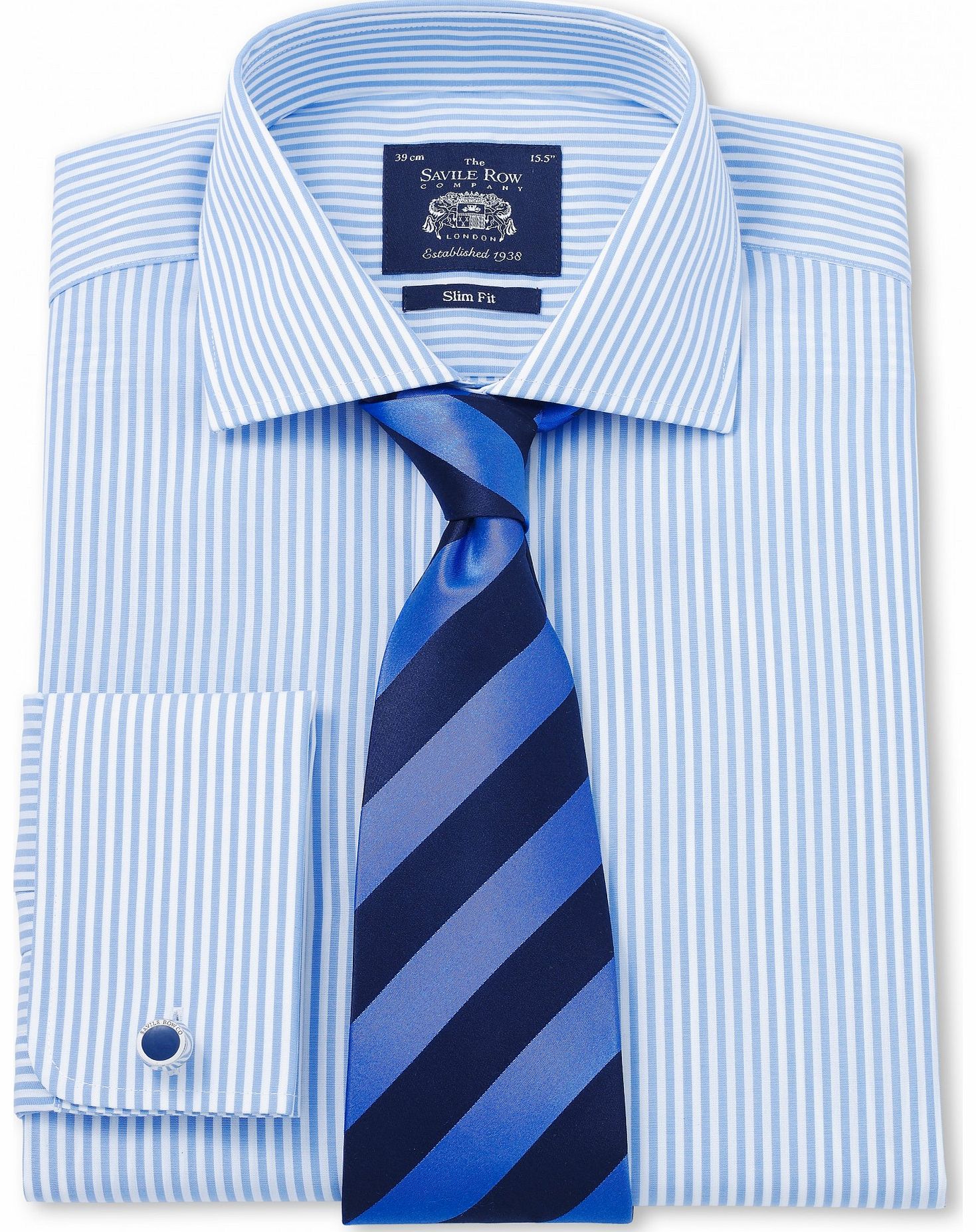 Blue White Bengal Stripe Poplin Slim Fit Shirt