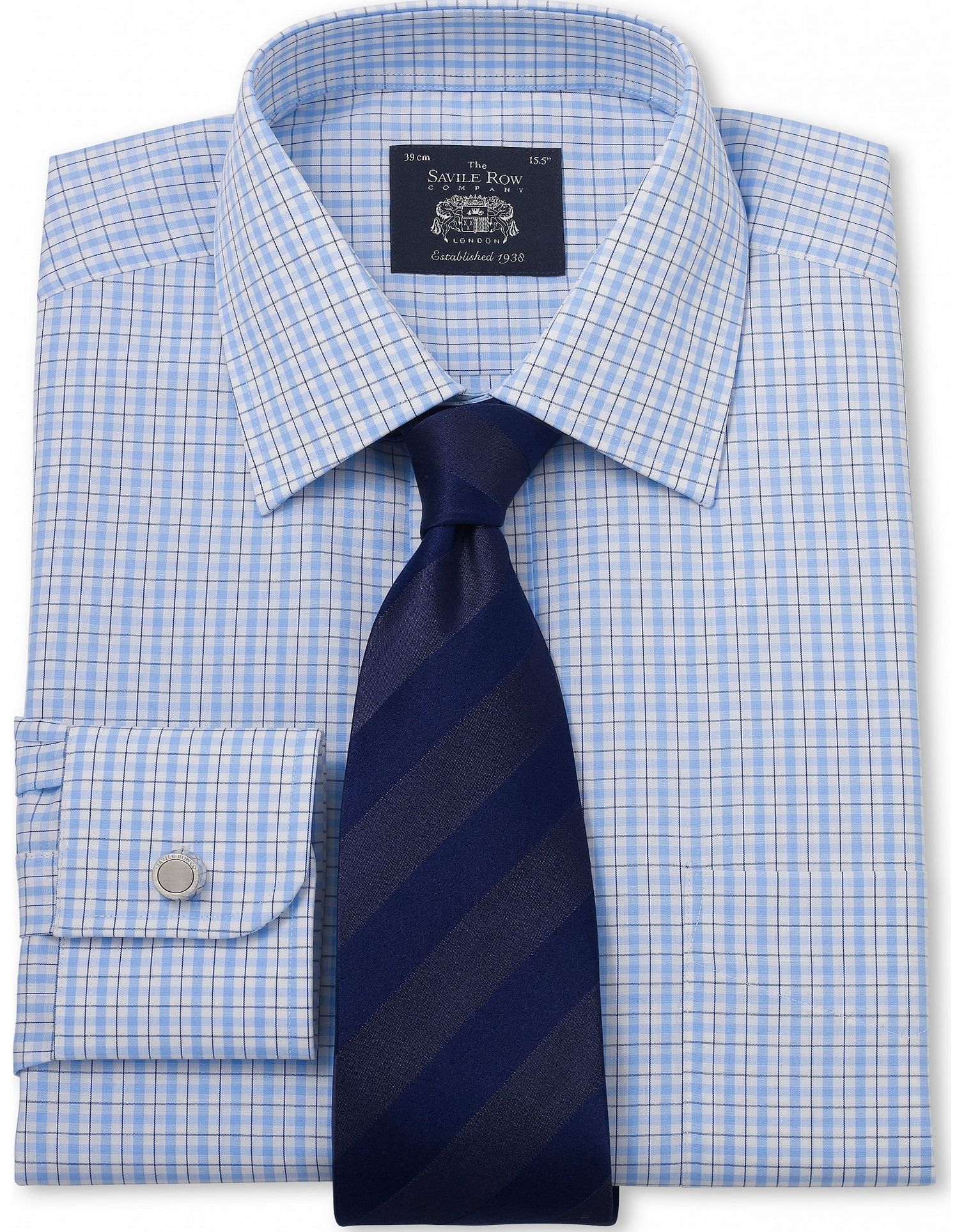 Savile Row Company Blue White Check Poplin Classic Fit Shirt 18``