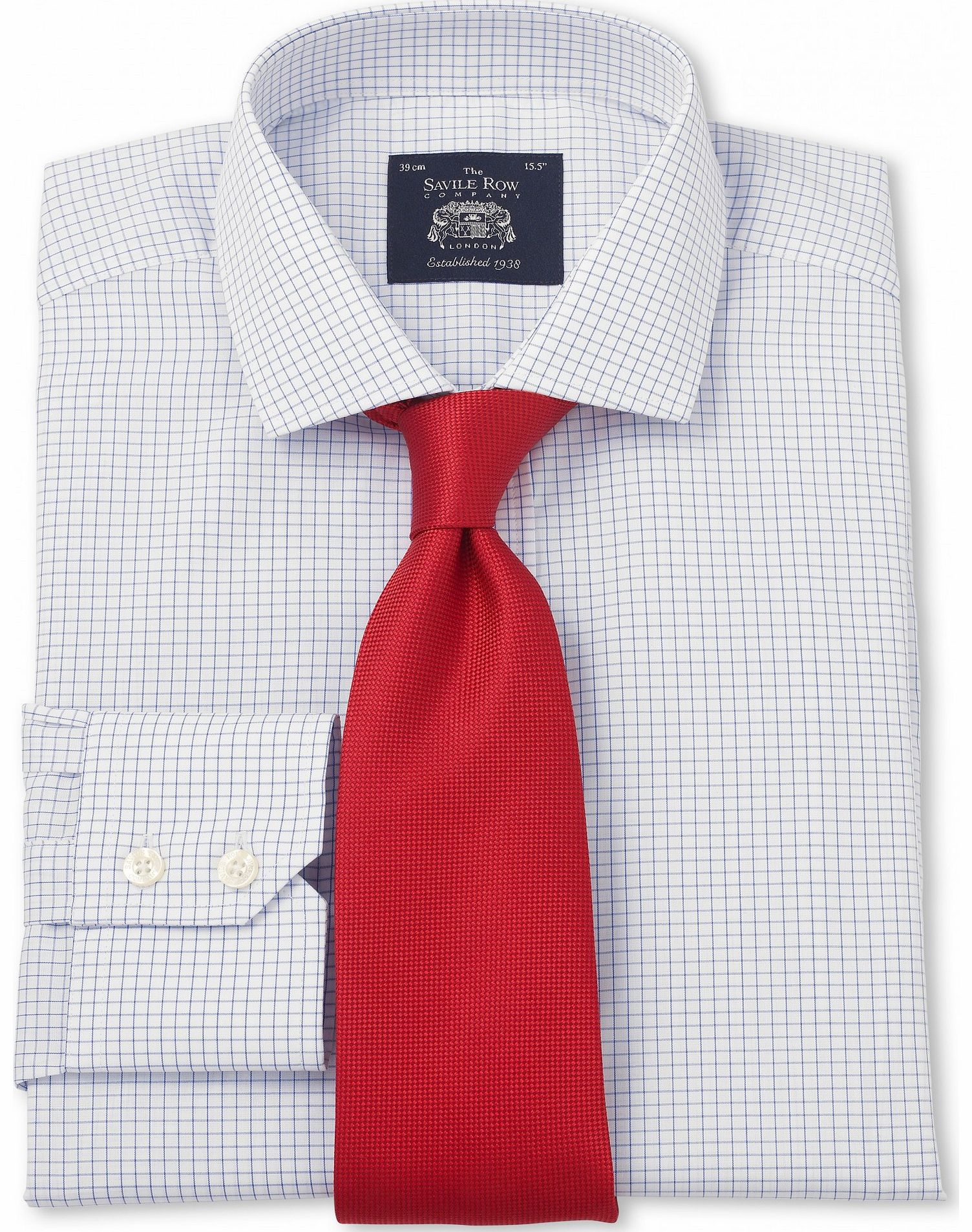 Savile Row Company Blue White Check Poplin Extra Slim Fit Shirt