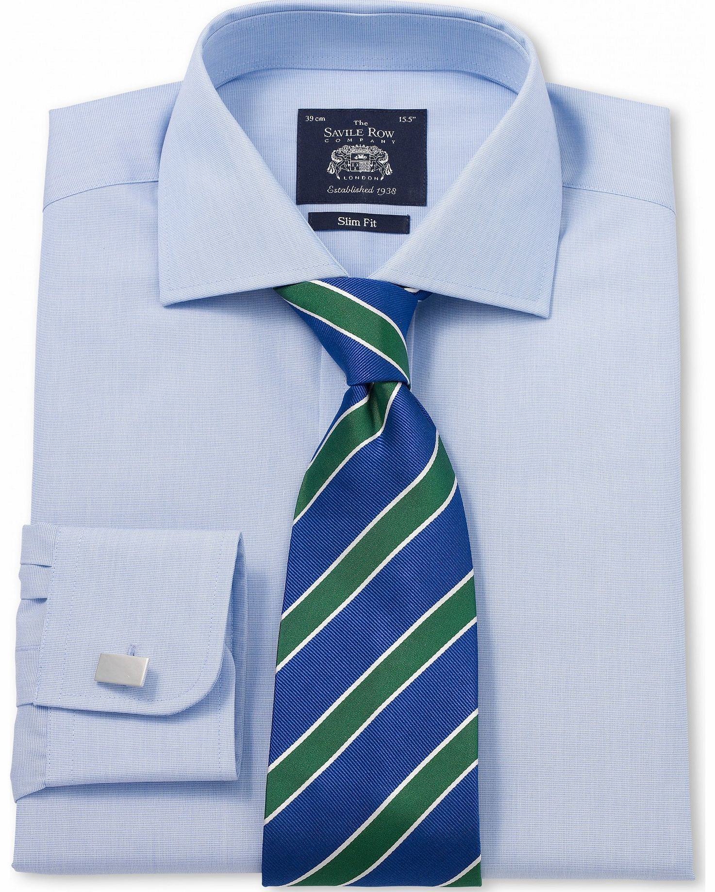 Savile Row Company Blue White End on End Non Iron Slim Fit Shirt 16