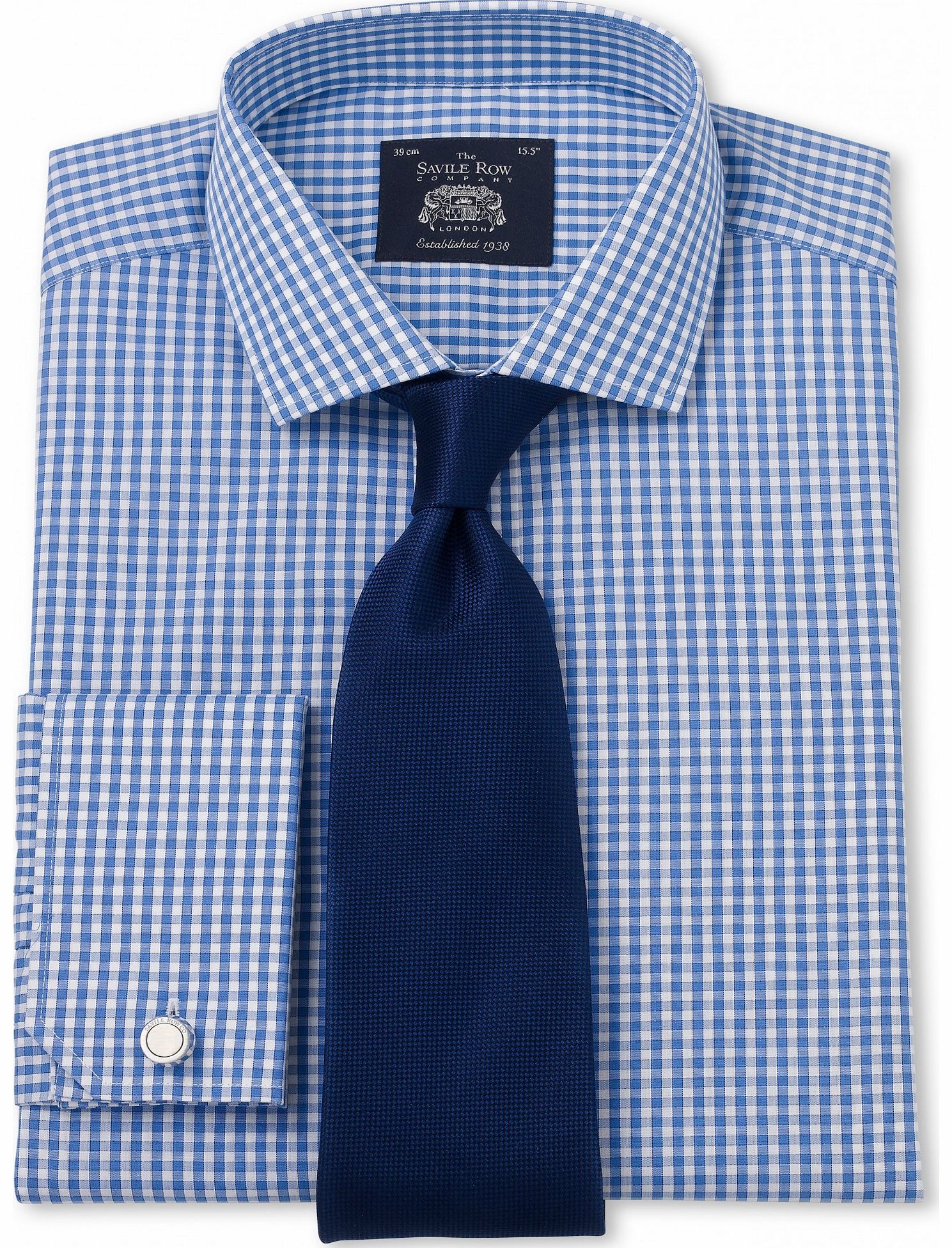 Savile Row Company Blue White Gingham Poplin Extra Slim Fit Shirt