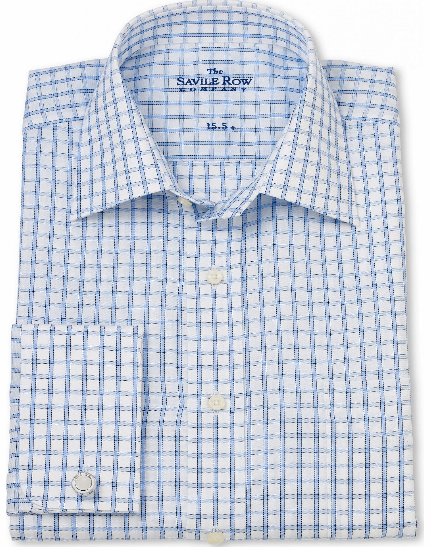Savile Row Company Blue White Grid Check Classic Fit Shirt 15 1/2``