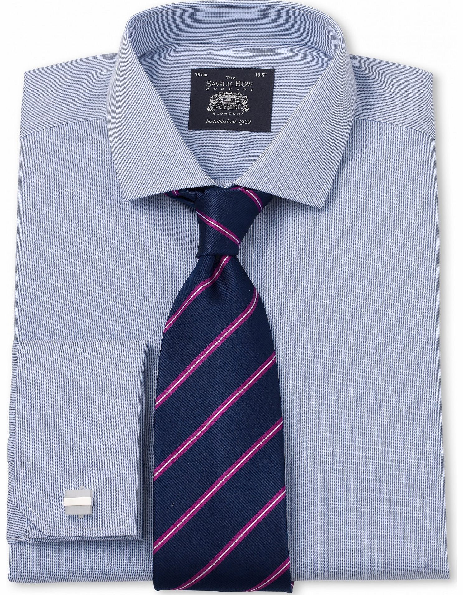 Savile Row Company Blue White Hairline Stripe Extra Slim Fit Shirt