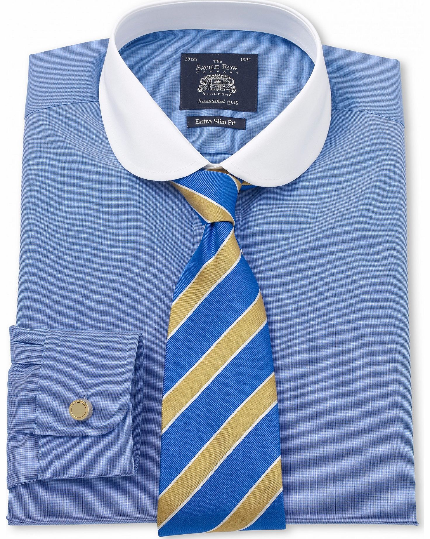 Savile Row Company Blue White Poplin End on End Extra Slim Fit