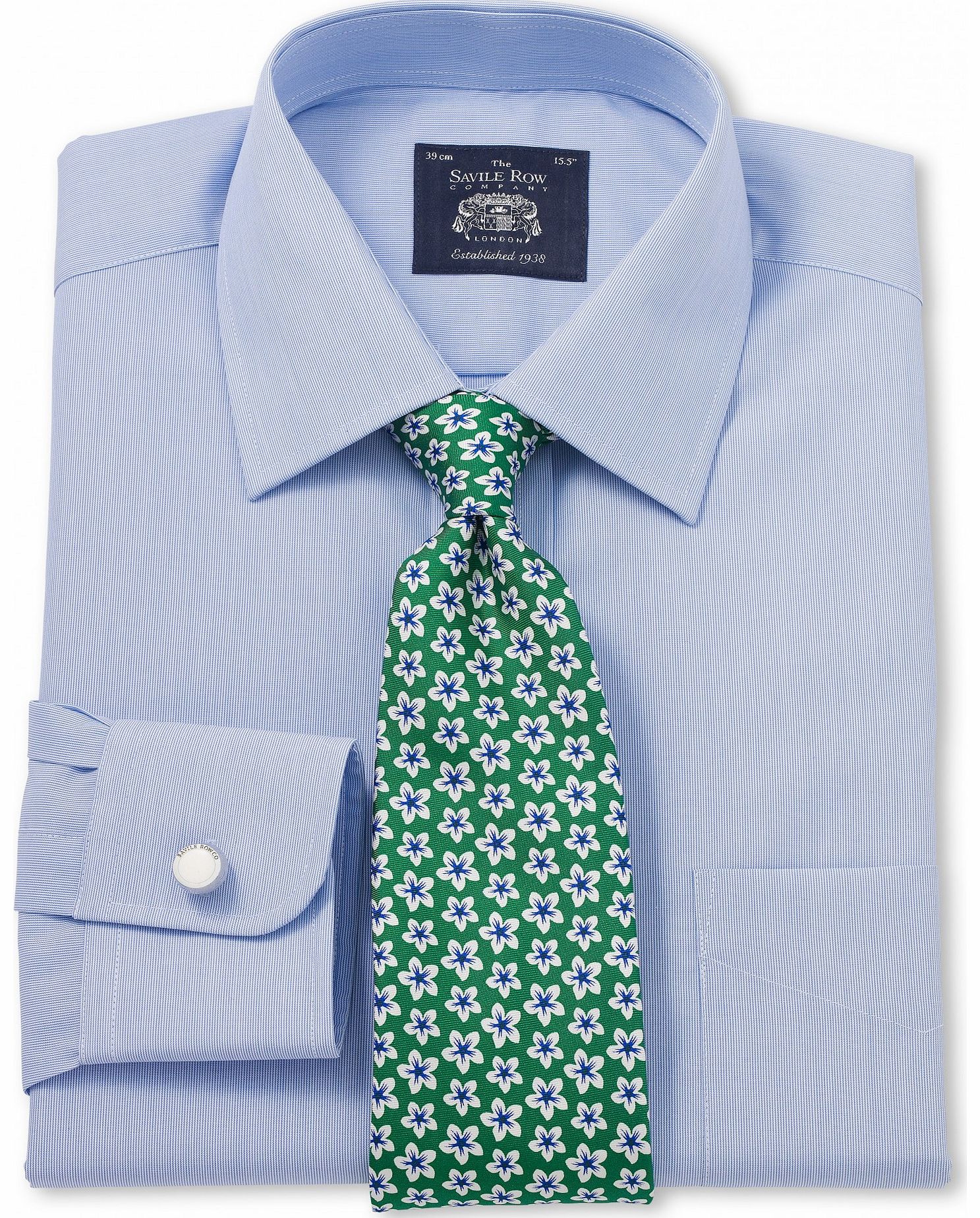 Savile Row Company Blue White Poplin Hairline Stripe Classic Fit