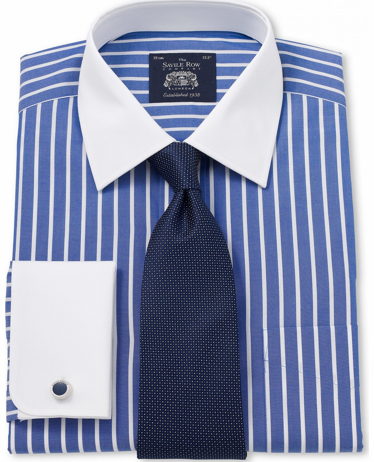 Savile Row Company Blue White Poplin Stripe Classic Fit Shirt 15``