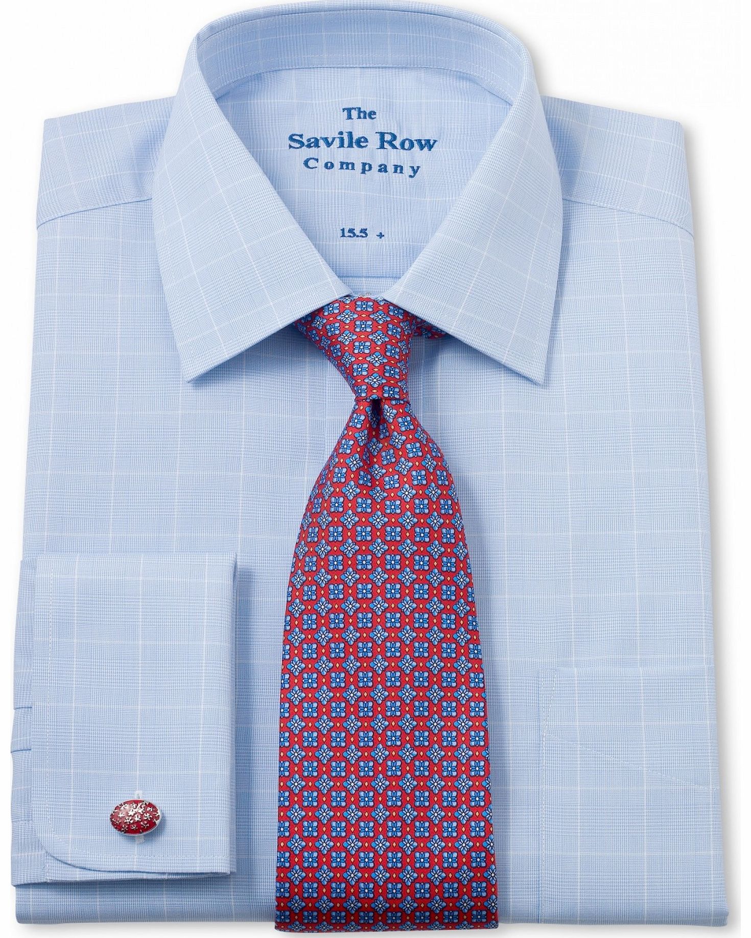 Savile Row Company Blue White Prince of Wales Check Windsor Collar