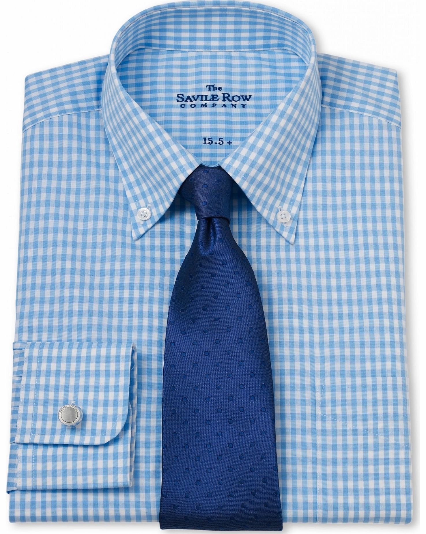 Savile Row Company Blue White Small Check Button Down Classic Fit