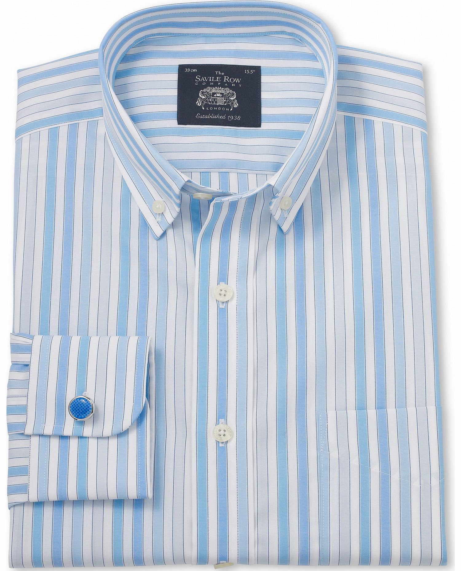 Savile Row Company Blue White Stripe Poplin Classic Fit Shirt 15``