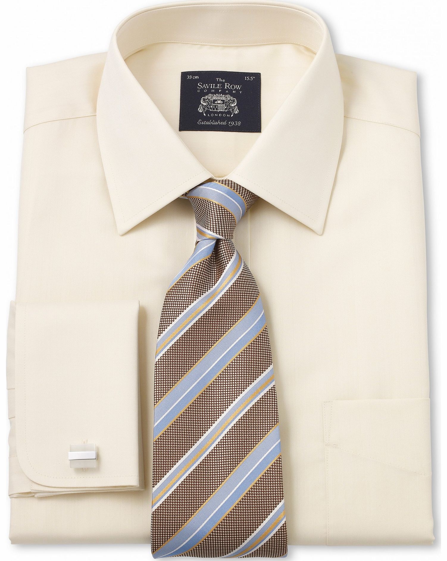 Savile Row Company Cream Luxury Herringbone Classic Fit Shirt 19