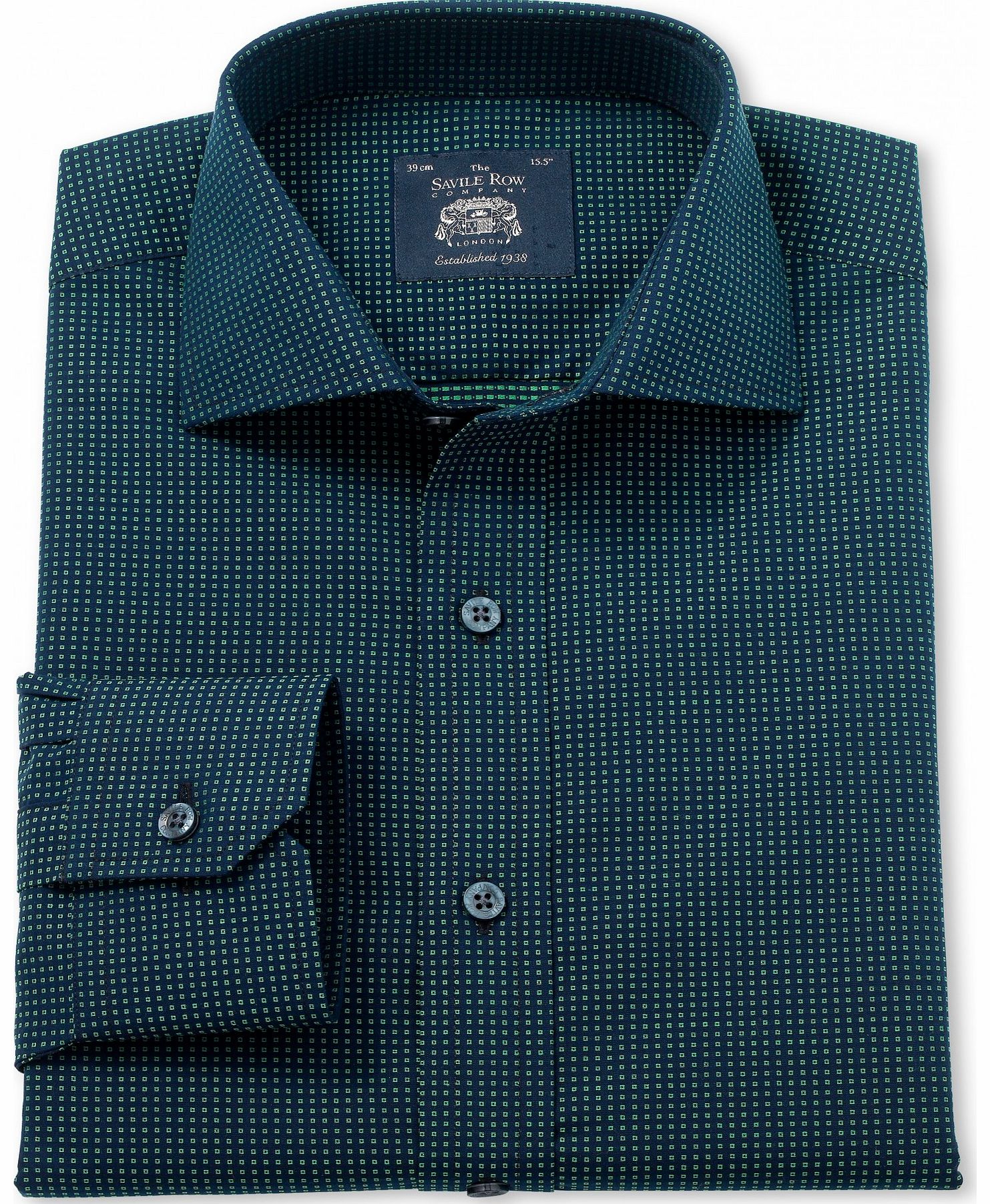 Savile Row Company Green Navy Dobby Slim Fit Shirt 14 1/2`` Single