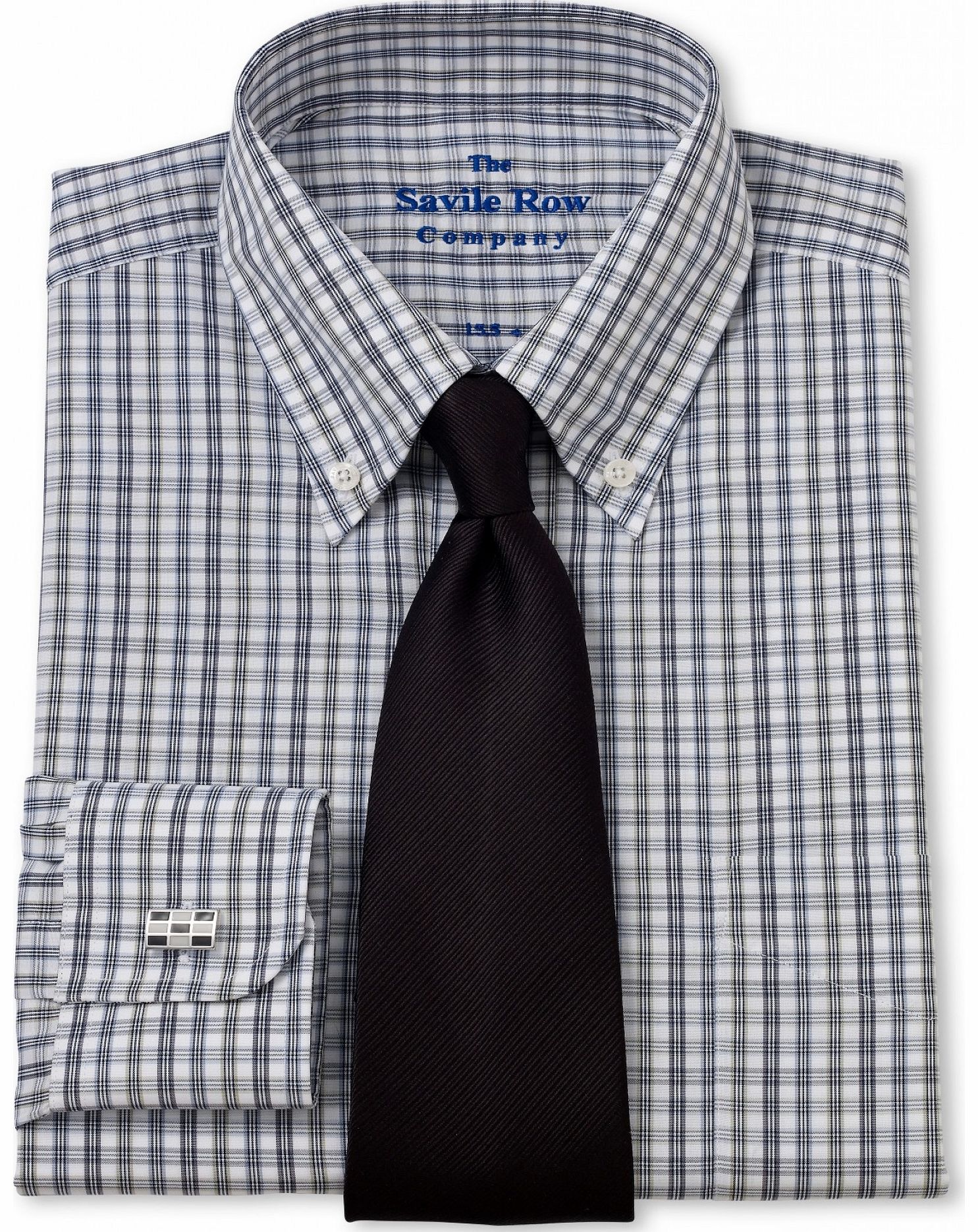 Savile Row Company Grey Blue Check Classic Fit Shirt 16``