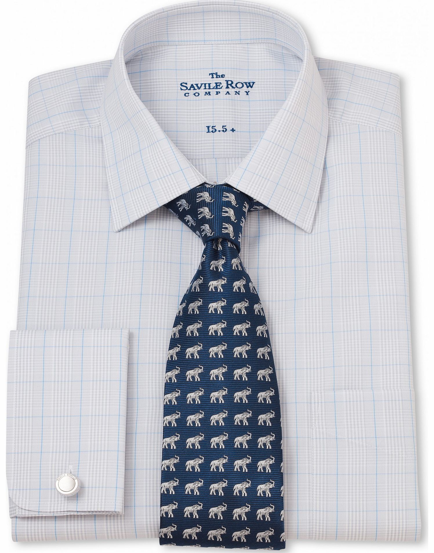 Savile Row Company Grey Blue Prince Of Wales Check Classic Fit