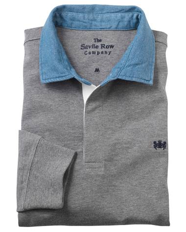 Savile Row Company Grey Heavy Cotton Jersey Rugby Shirt