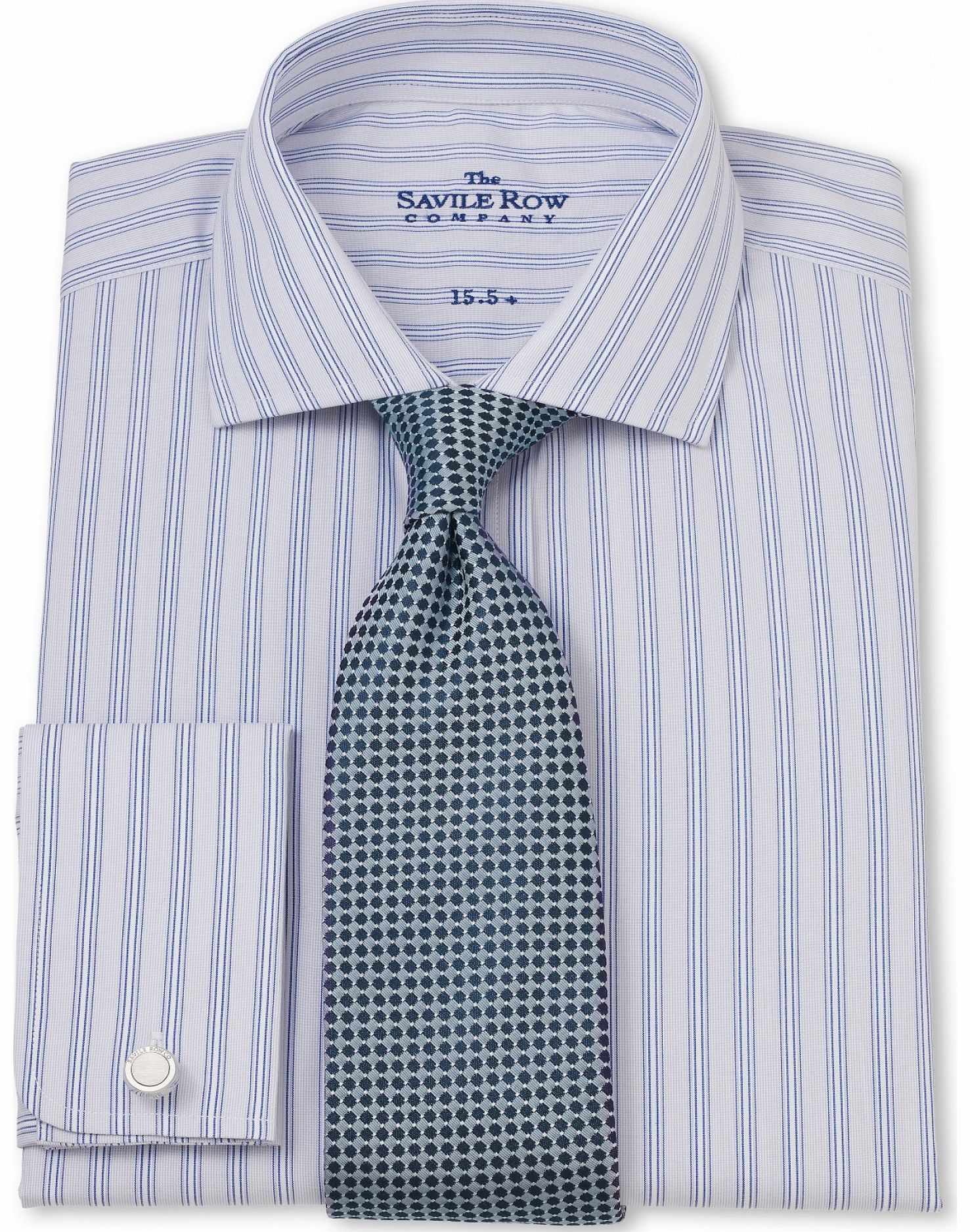 Savile Row Company Grey Navy Fine Stripe Slim Fit Shirt 15``