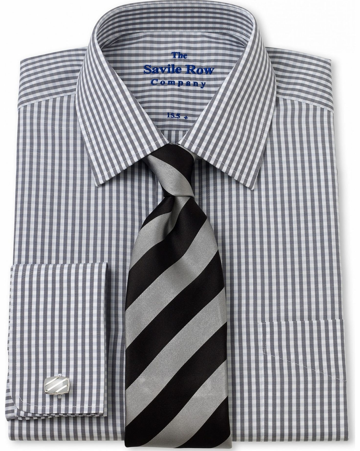 Savile Row Company Grey Tonal Gingham Classic Fit Shirt 15 1/2``