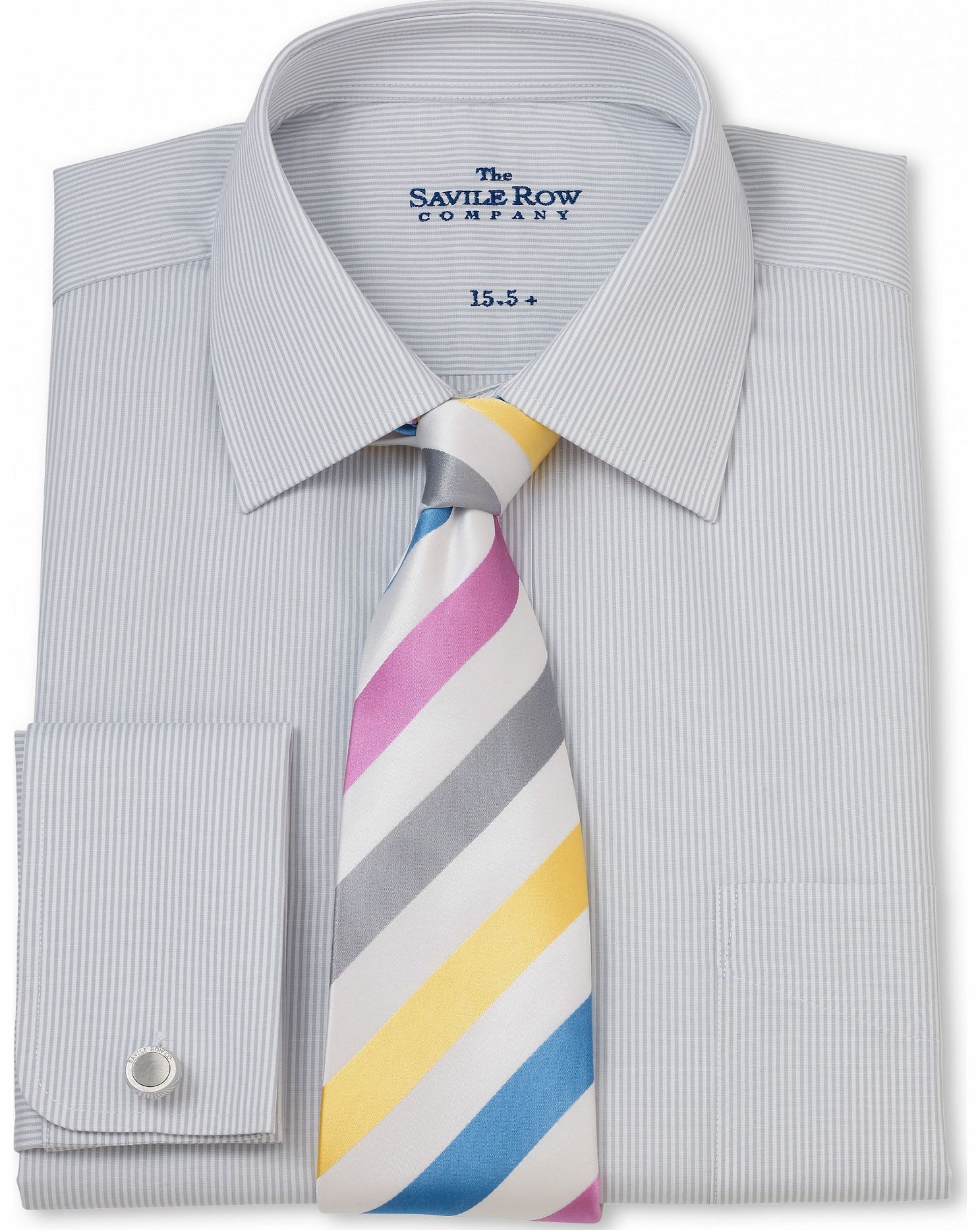Savile Row Company Grey White Bengal Stripe Classic Fit Shirt 16