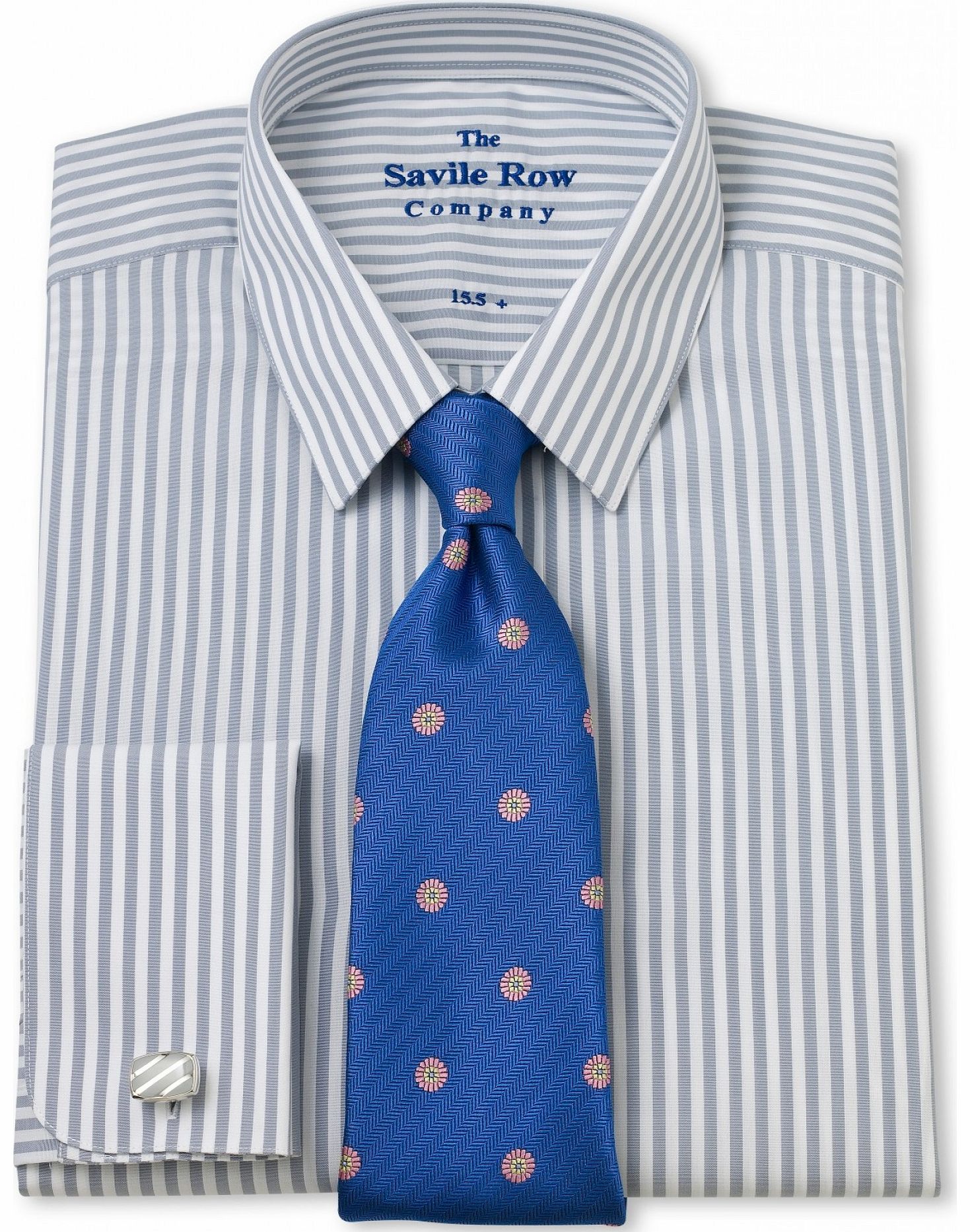 Savile Row Company Grey White Bengal Stripe Slim Fit Shirt 16``
