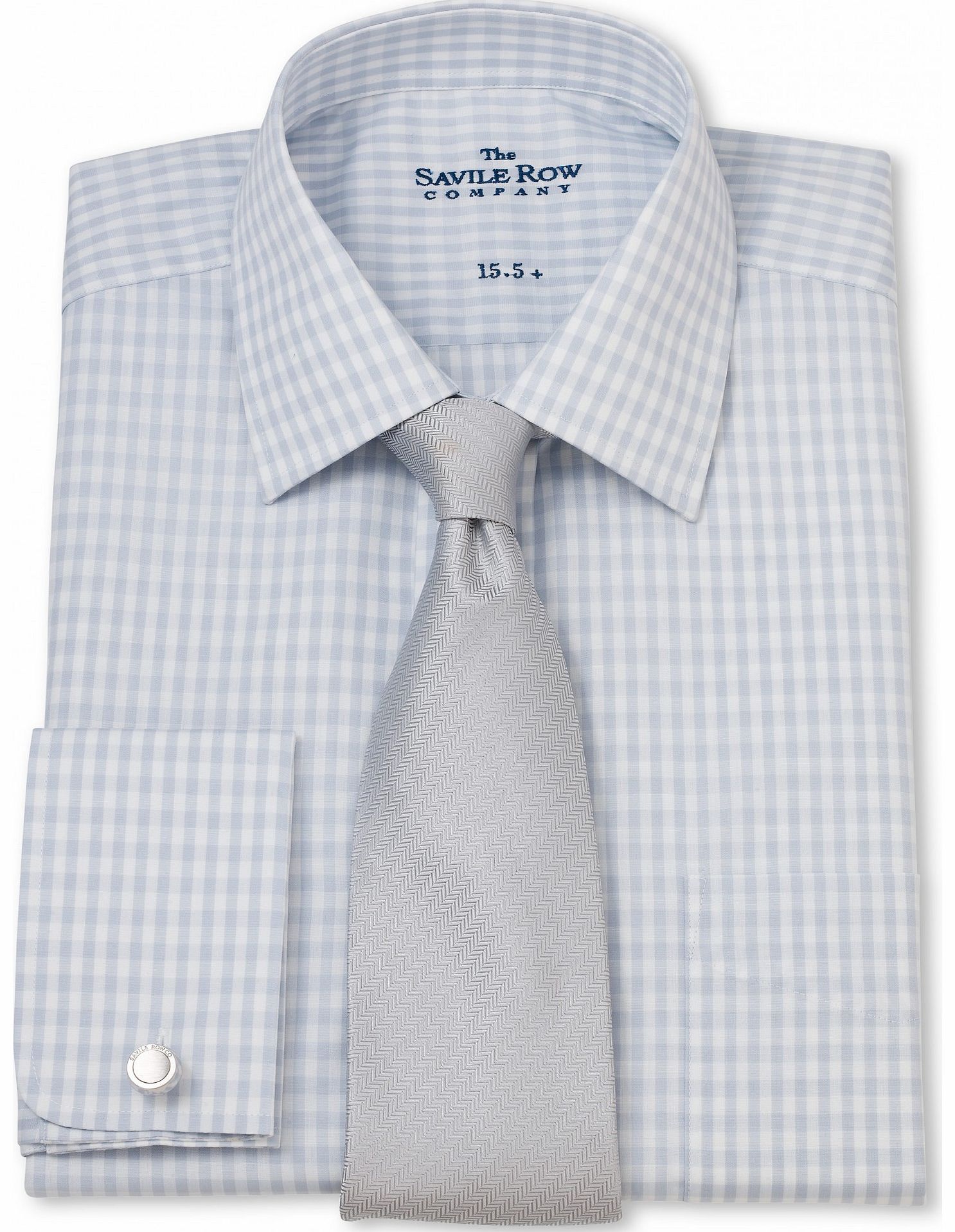 Savile Row Company Grey White Gingham Check Classic Fit Shirt 15