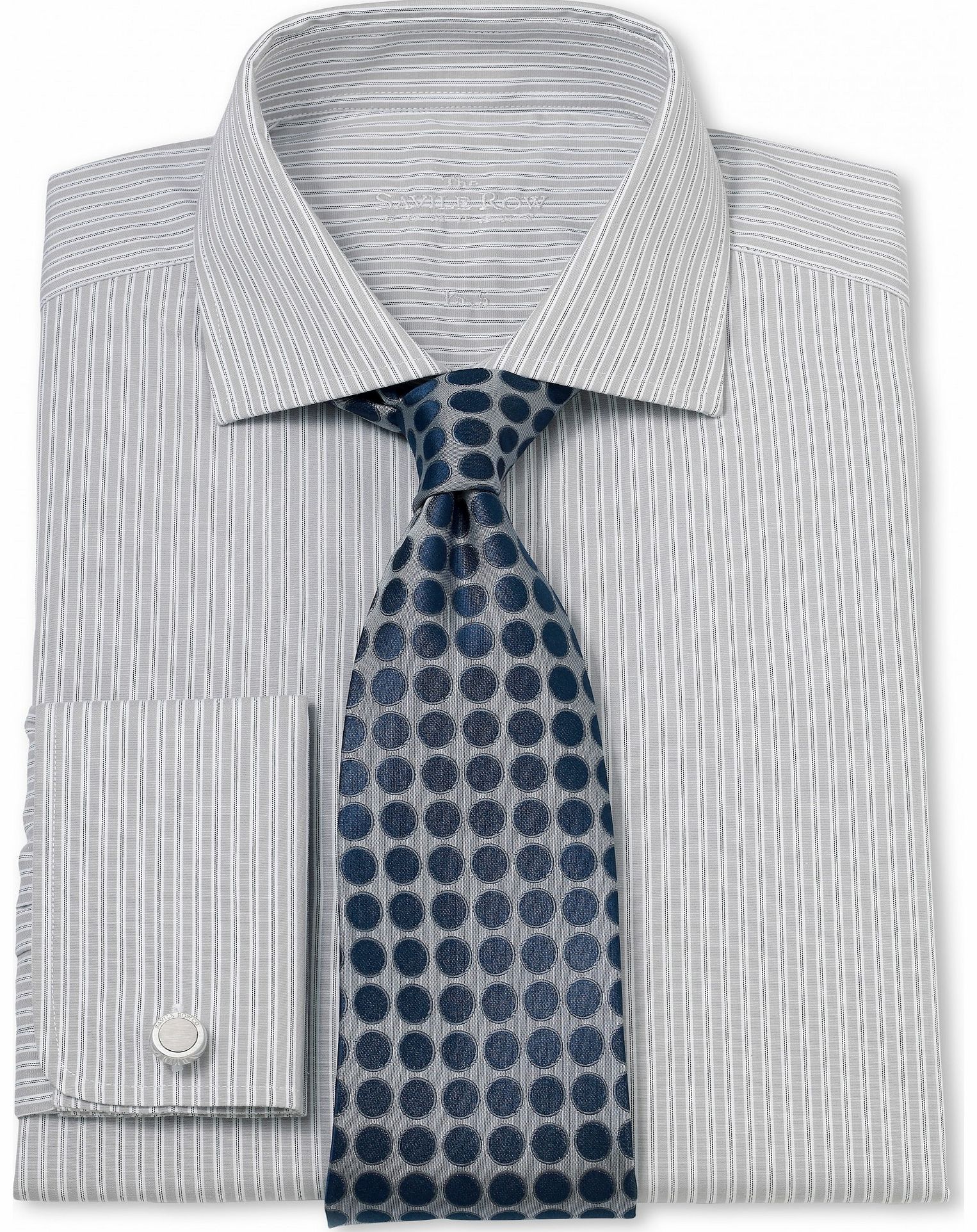 Grey White Stripe Slim Fit Shirt 15`` Lengthened