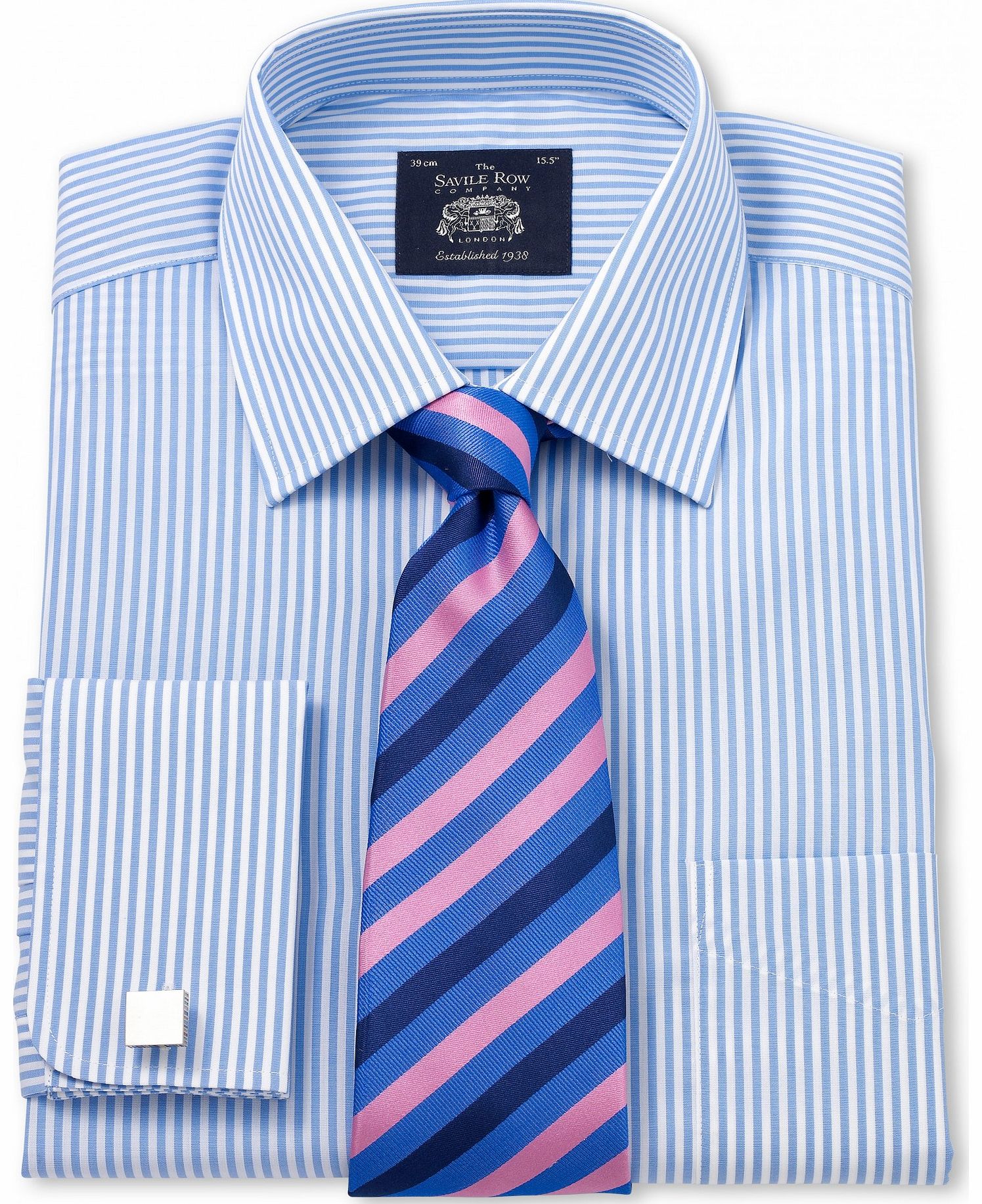 Savile Row Company Light Blue White Poplin Bengal Stripe Classic