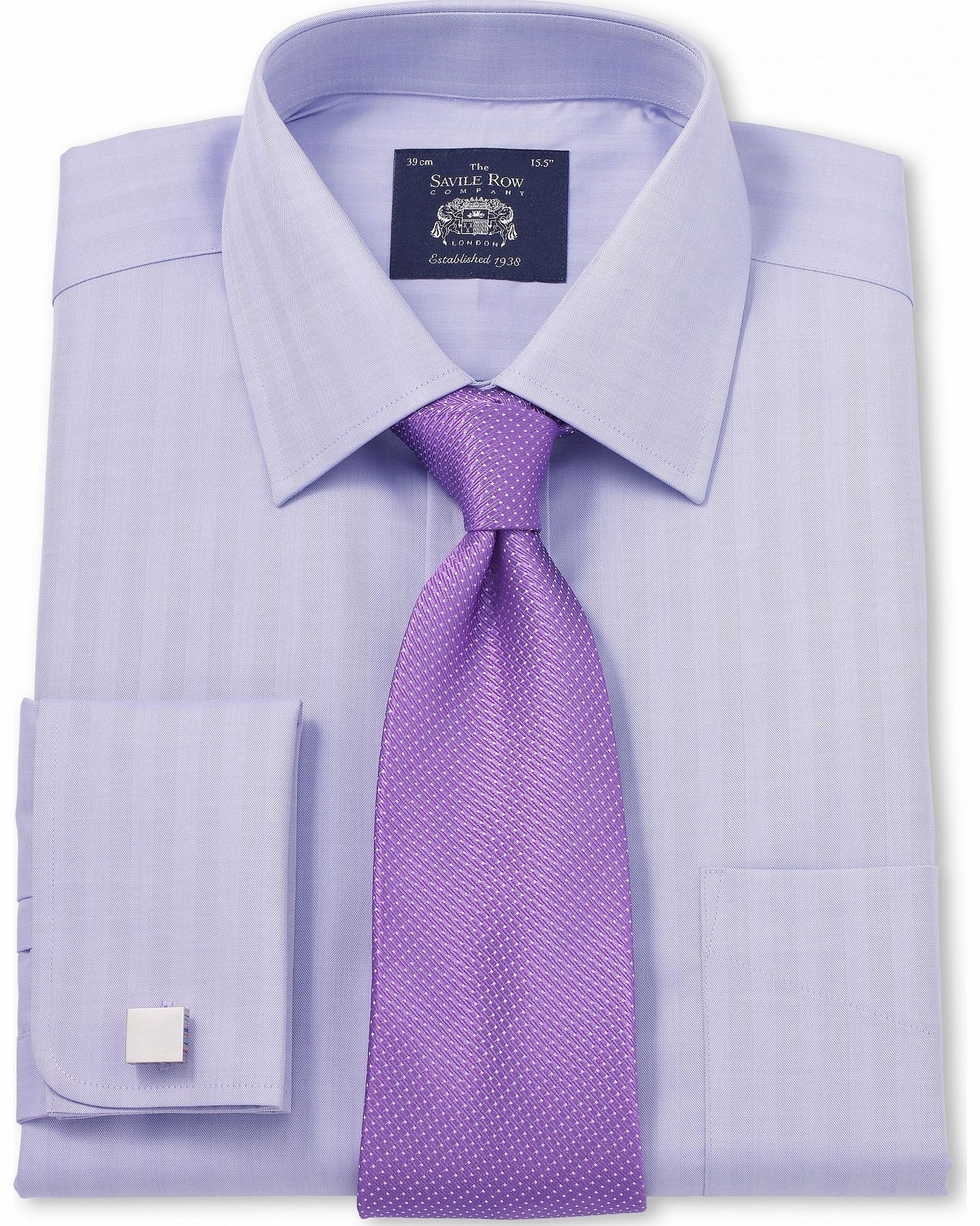 Savile Row Company Lilac Herringbone Classic Fit Shirt 15`` Double