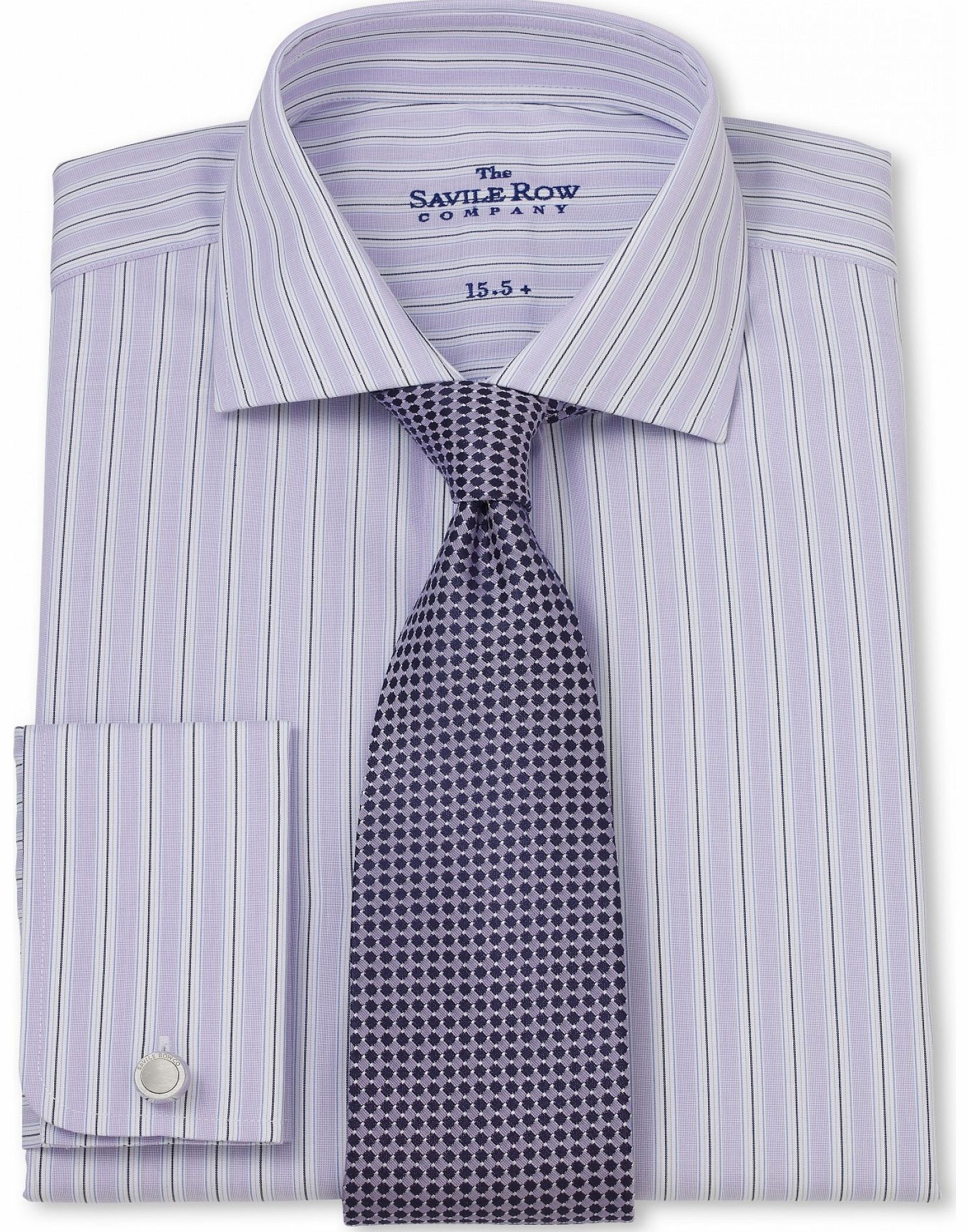 Savile Row Company Lilac Navy Stripe Slim Fit Shirt 15`` Lengthened