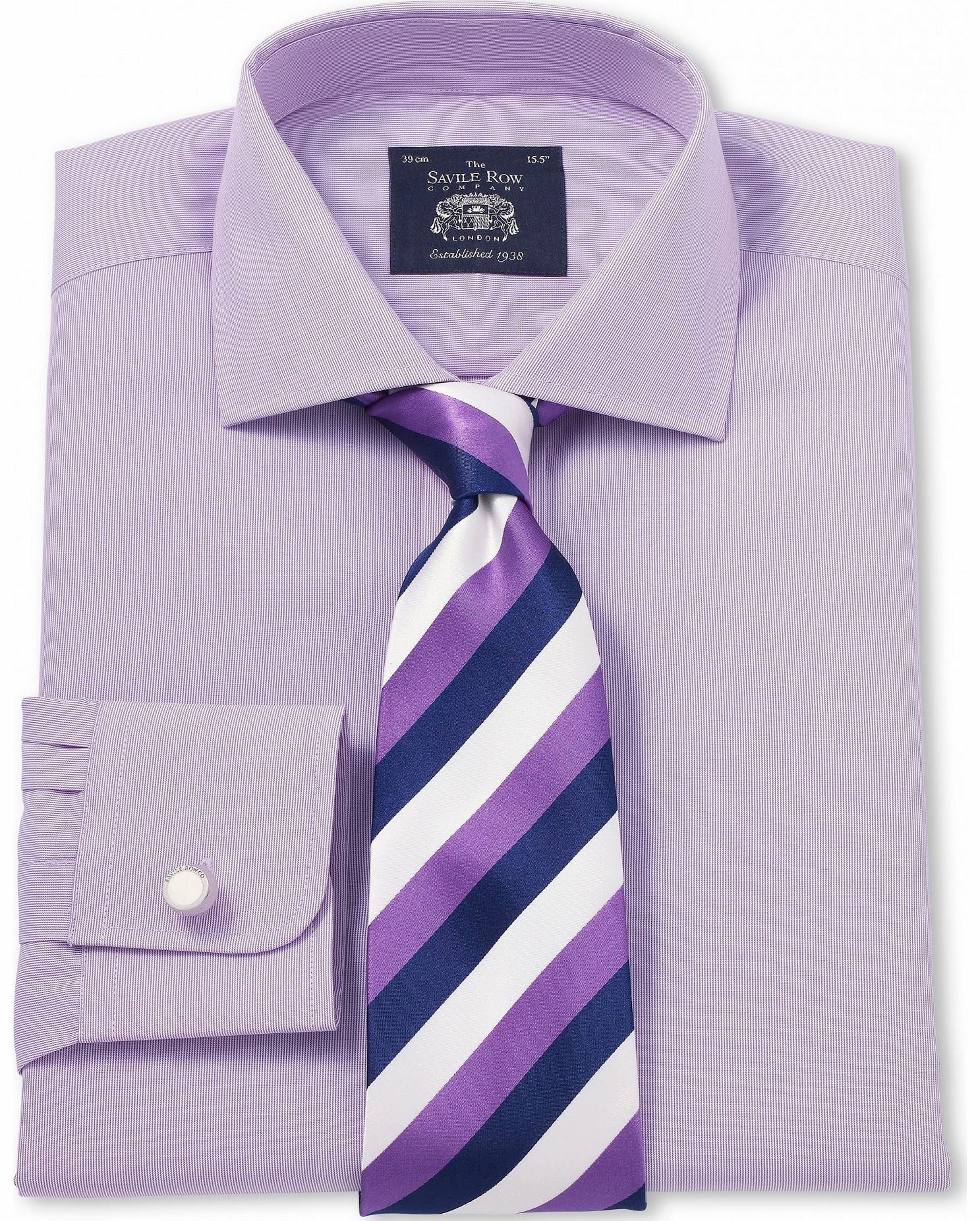 Savile Row Company Lilac Poplin Hairline Stripe Slim Fit Shirt 15``