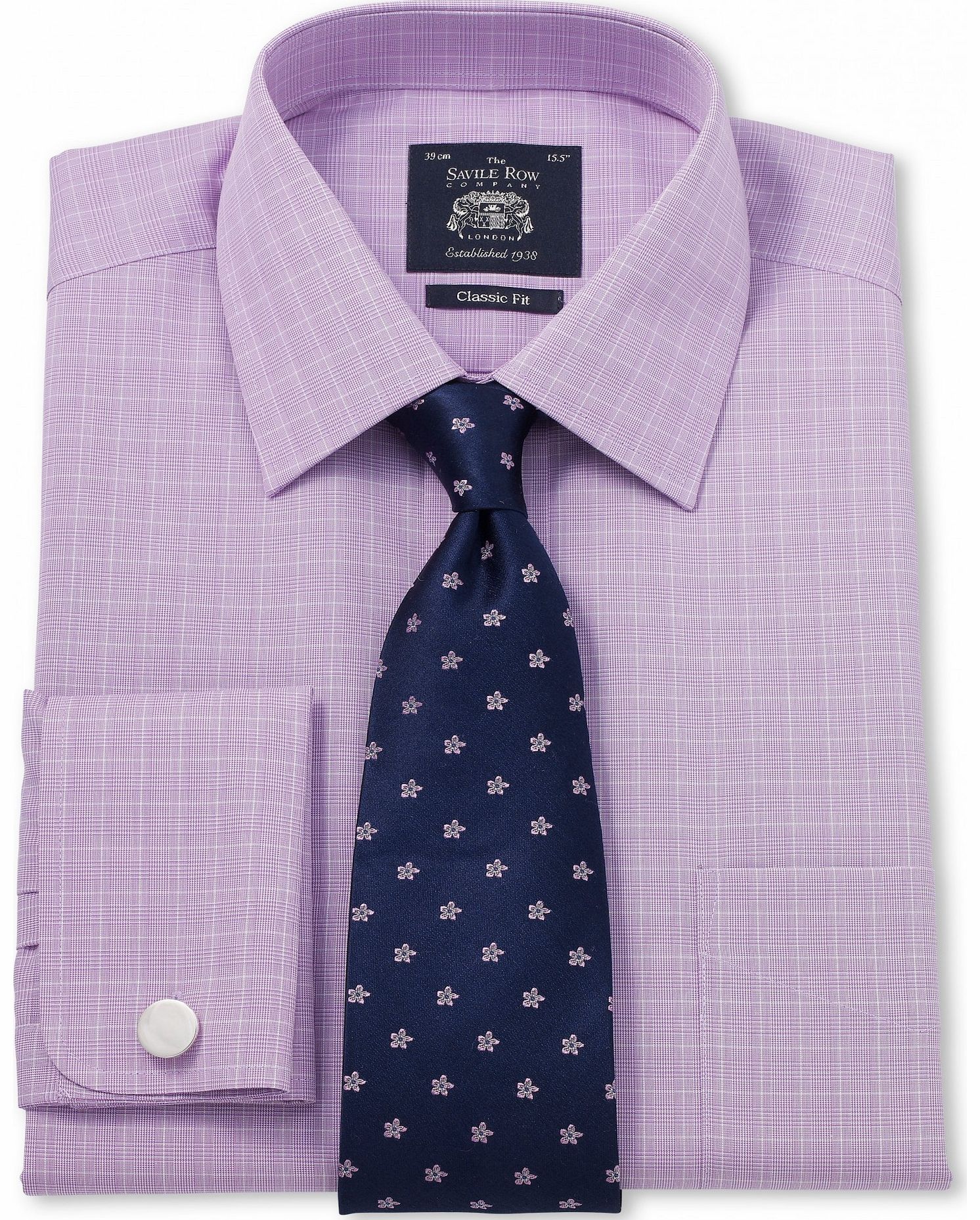 Savile Row Company Lilac Poplin Prince of Wales Classic Fit Shirt