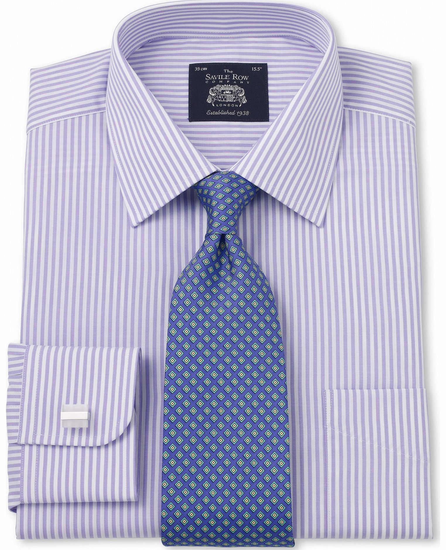 Savile Row Company Lilac White Bengal Stripe Poplin Classic Fit