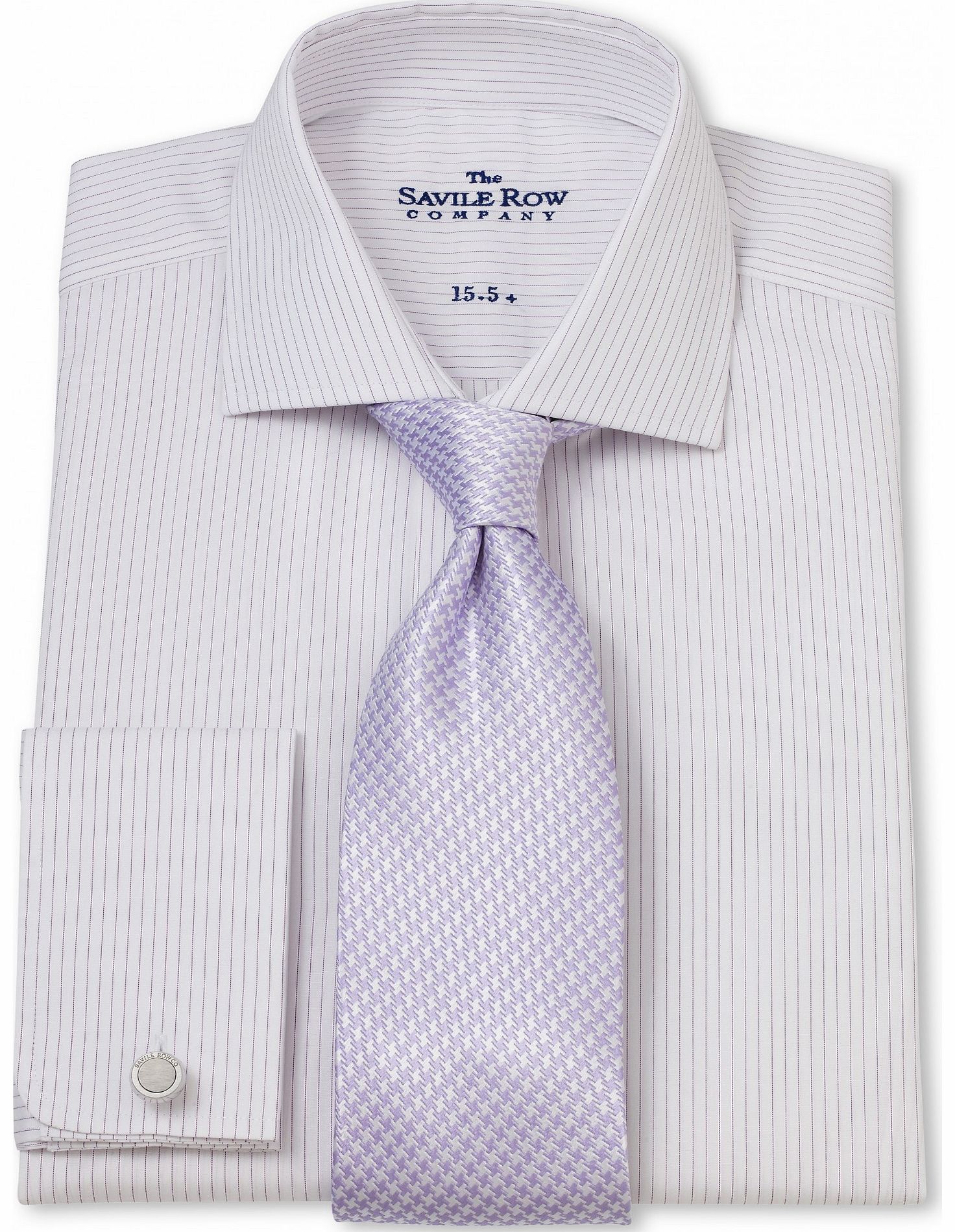 Savile Row Company Lilac White Fine Stripe Slim Fit Shirt 16 1/2``