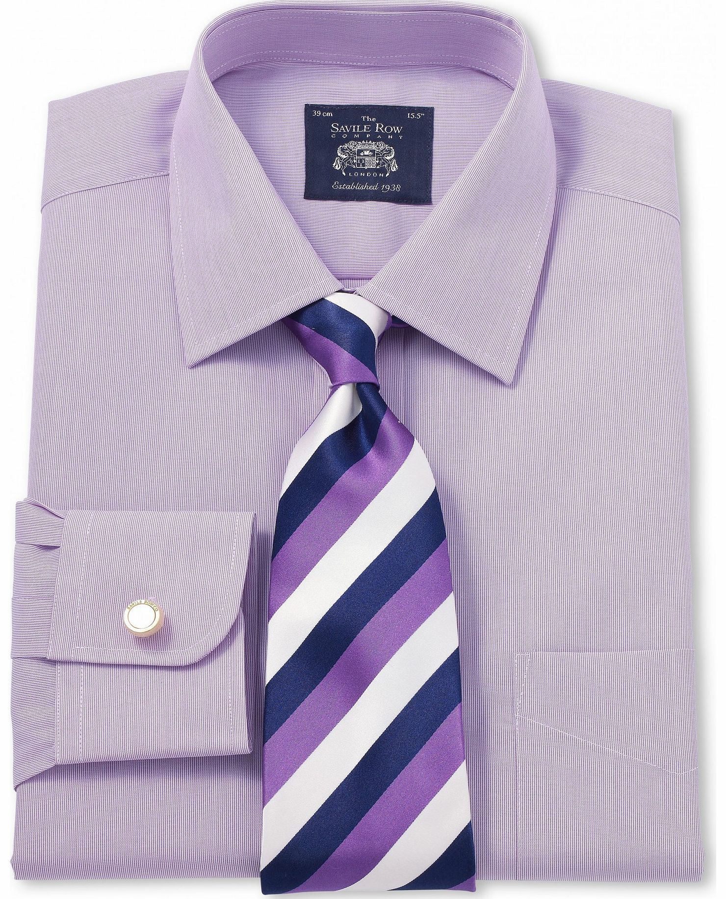 Savile Row Company Lilac White Poplin Hairline Stripe Classic Fit
