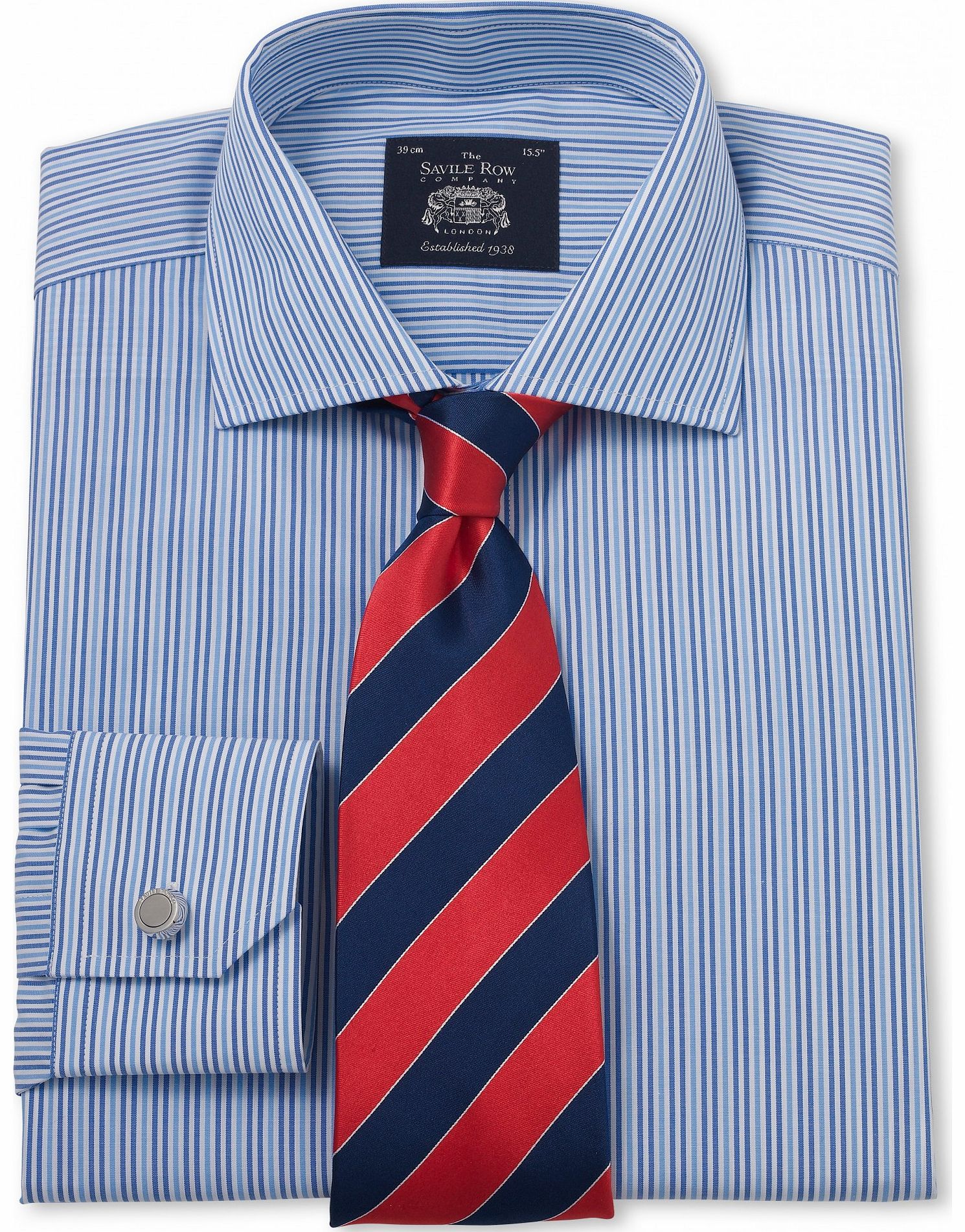 Savile Row Company Navy Blue White Stripe Poplin Slim Fit Shirt 14