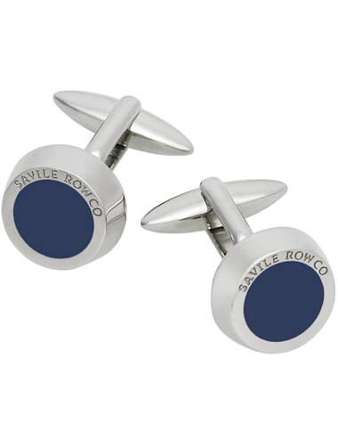 Savile Row Company Navy Enamel Silver Effect Cufflinks