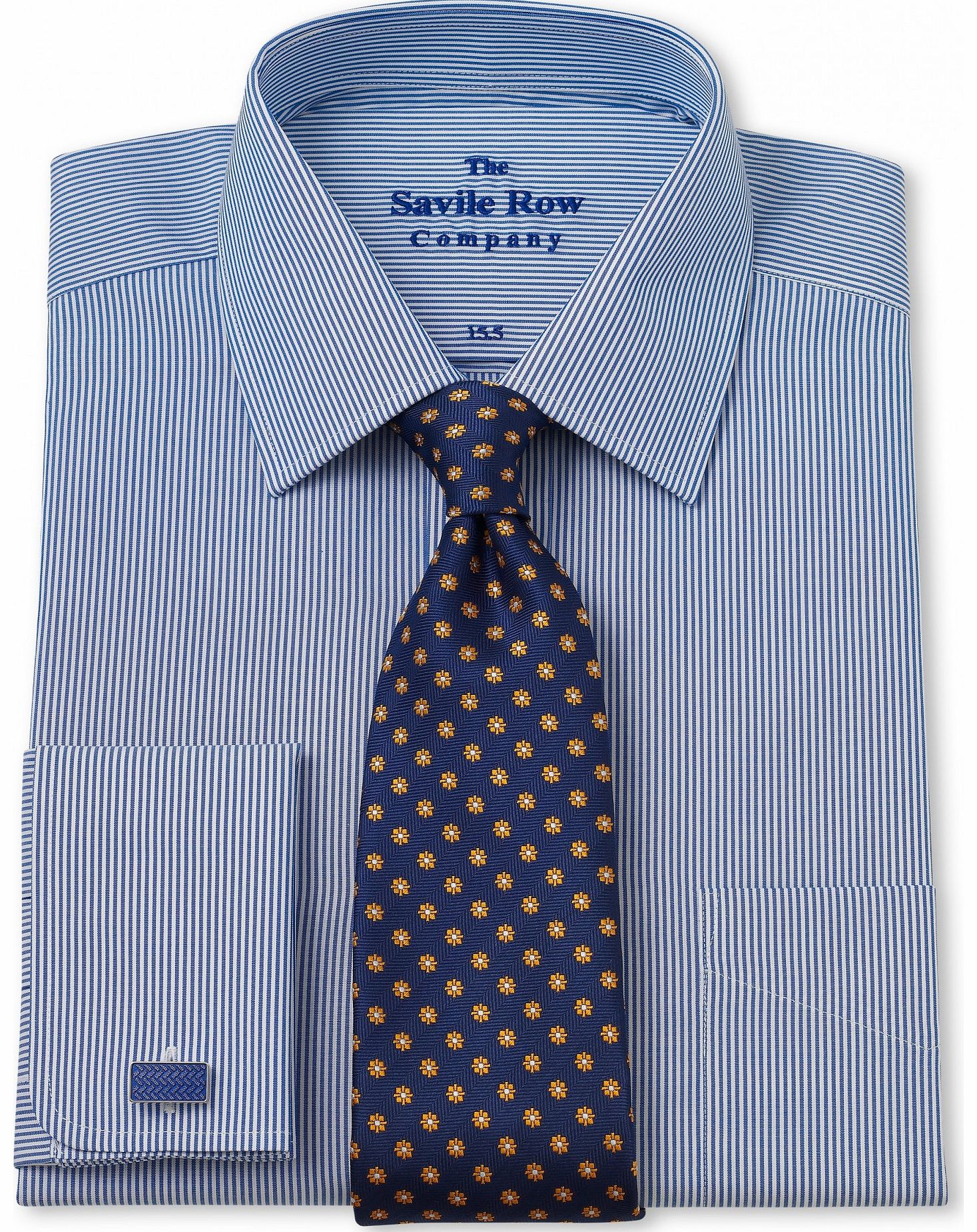 Savile Row Company Navy Fine Stripe Classic Fit Shirt 15 1/2``