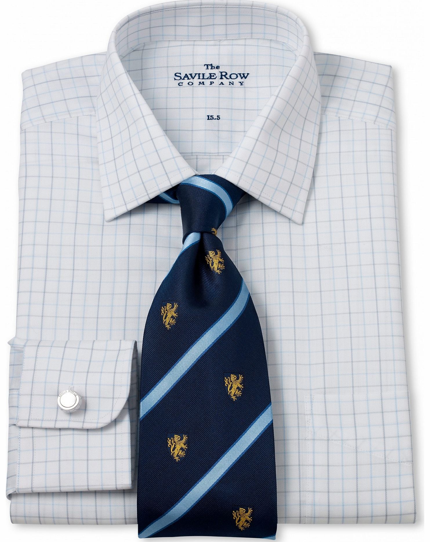 Navy Grey White Tattersall Check Classic Fit