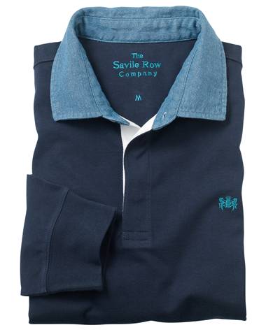 Savile Row Company Navy Heavy Cotton Jersey Rugby Shirt