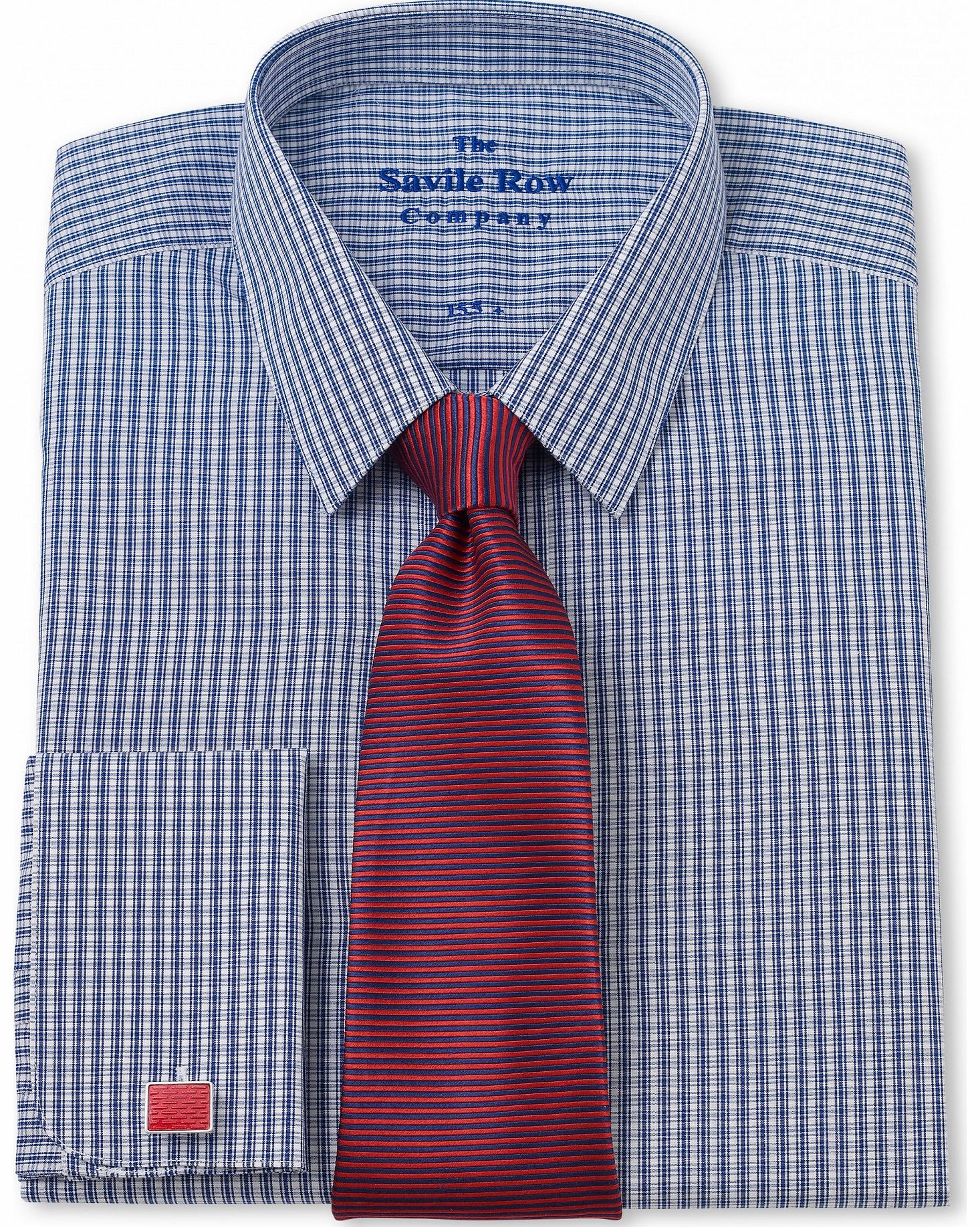 Savile Row Company Navy Micro Check Slim Fit Shirt 16 1/2``