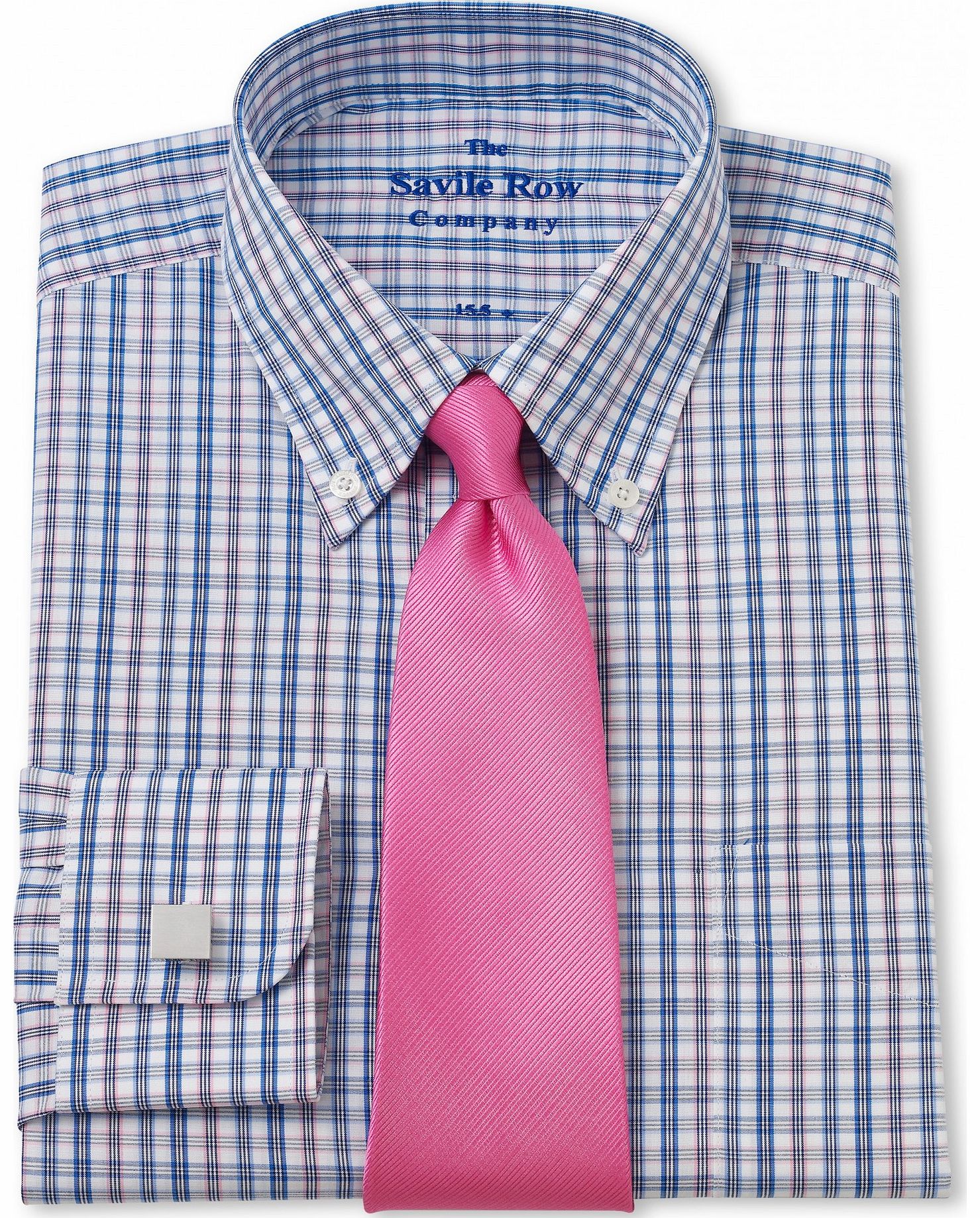 Savile Row Company Navy Pink Check Classic Fit Shirt 16`` Standard