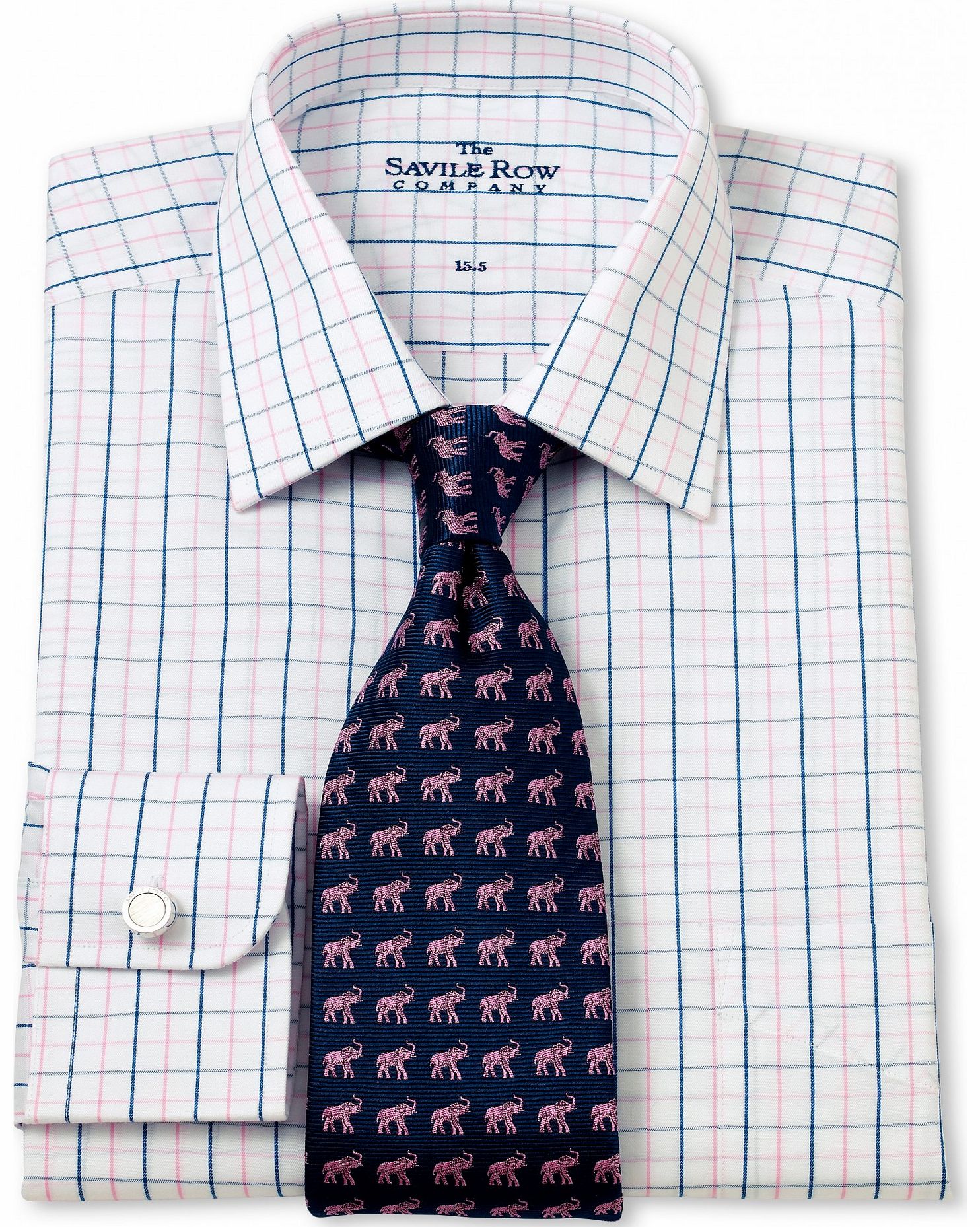 Navy Pink White Tattersall Check Classic Fit
