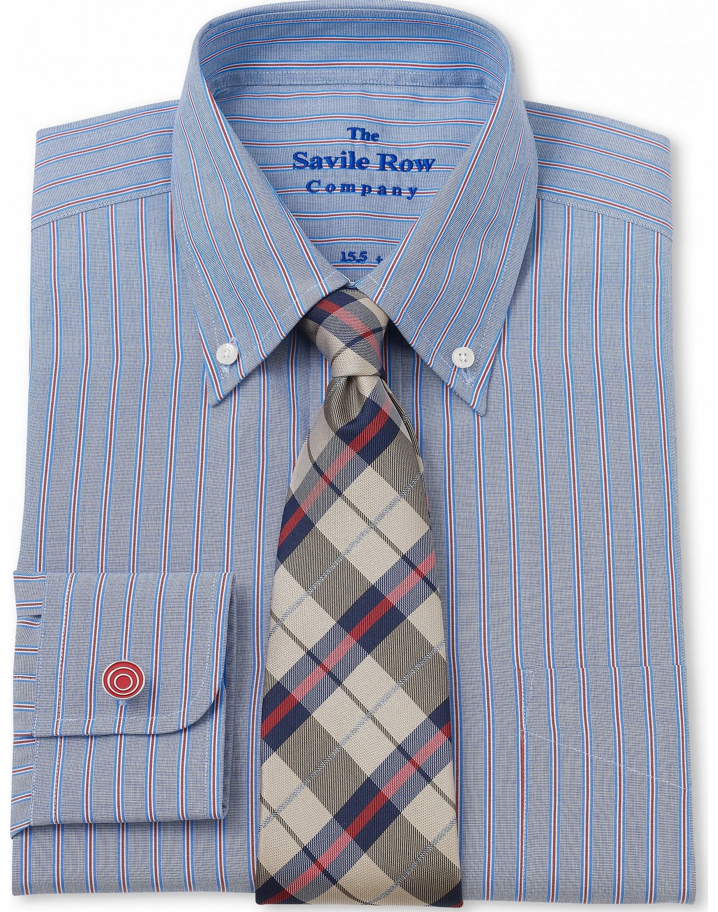 Savile Row Company Navy Red End on End Stripe Classic Fit Shirt 15