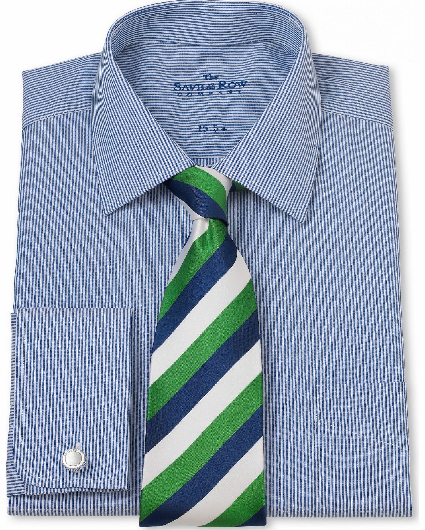 Savile Row Company Navy White Bengal Stripe Classic Fit Shirt 16``