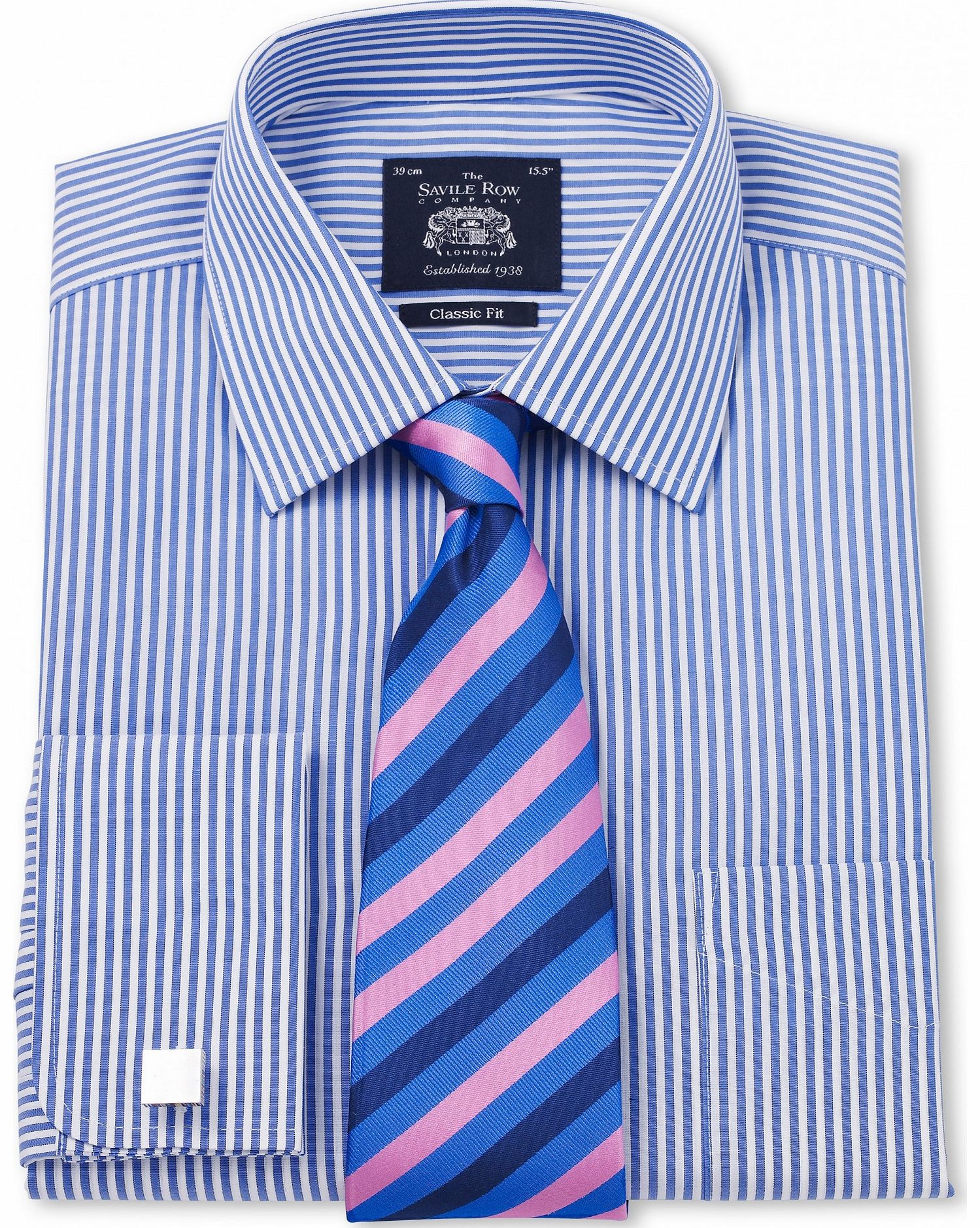 Savile Row Company Navy White Bengal Stripe Poplin Classic Fit