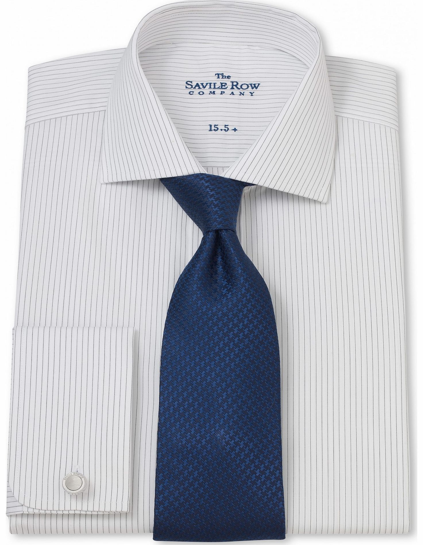 Savile Row Company Navy White Fine Stripe Slim Fit Shirt 14 1/2``